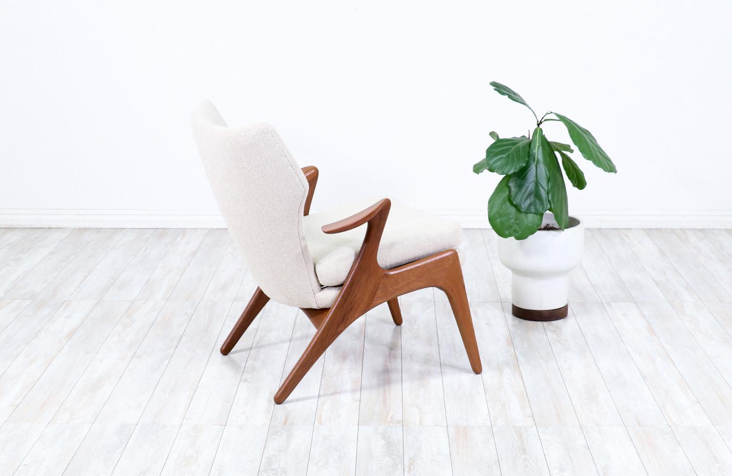 Danish Kurt Ostervig Teak & Boucle Tweed Wing Chair for Rolschau Mobler For Sale