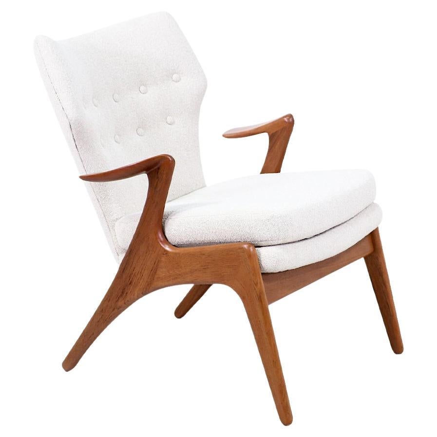 Kurt Ostervig Teak & Boucle Tweed Wing Chair for Rolschau Mobler For Sale