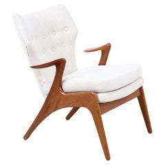 Sedia ad ala in teak e boucle tweed di Kurt Ostervig per Rolschau Mobler