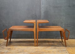 Kurt Ostervig Teak Tiered Danish Tables Brass Magazine Racks Scandinavian Pair