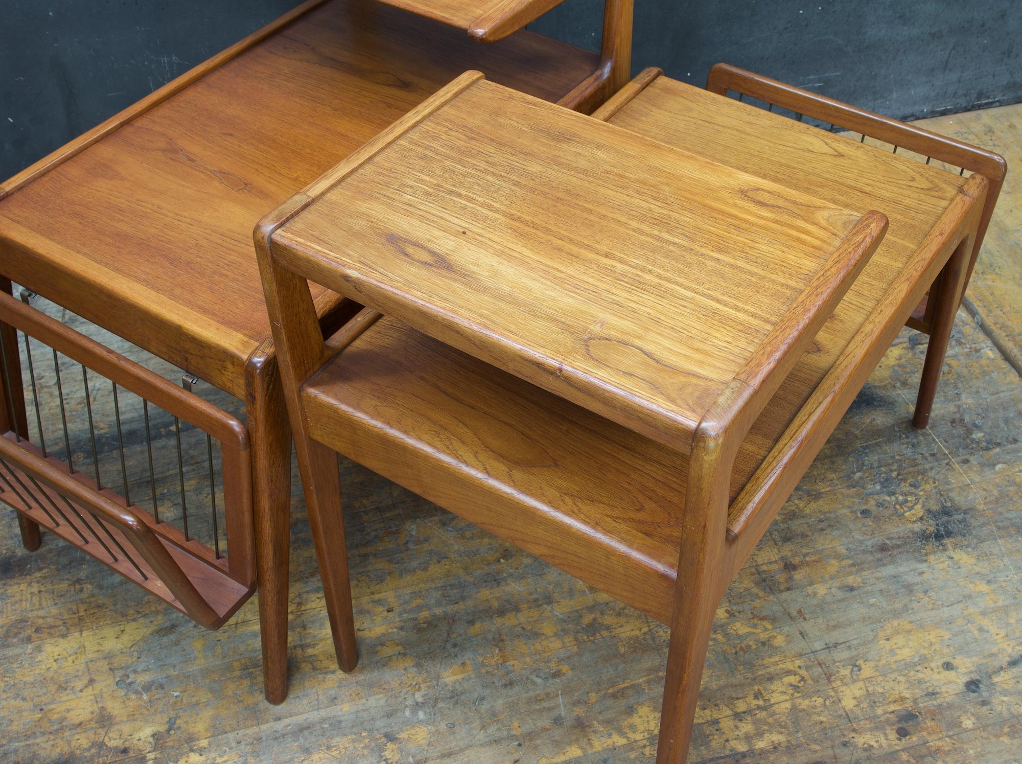 Kurt Ostervig Teak Tiered Danish Tables Brass Magazine Racks Scandinavian Pair 2