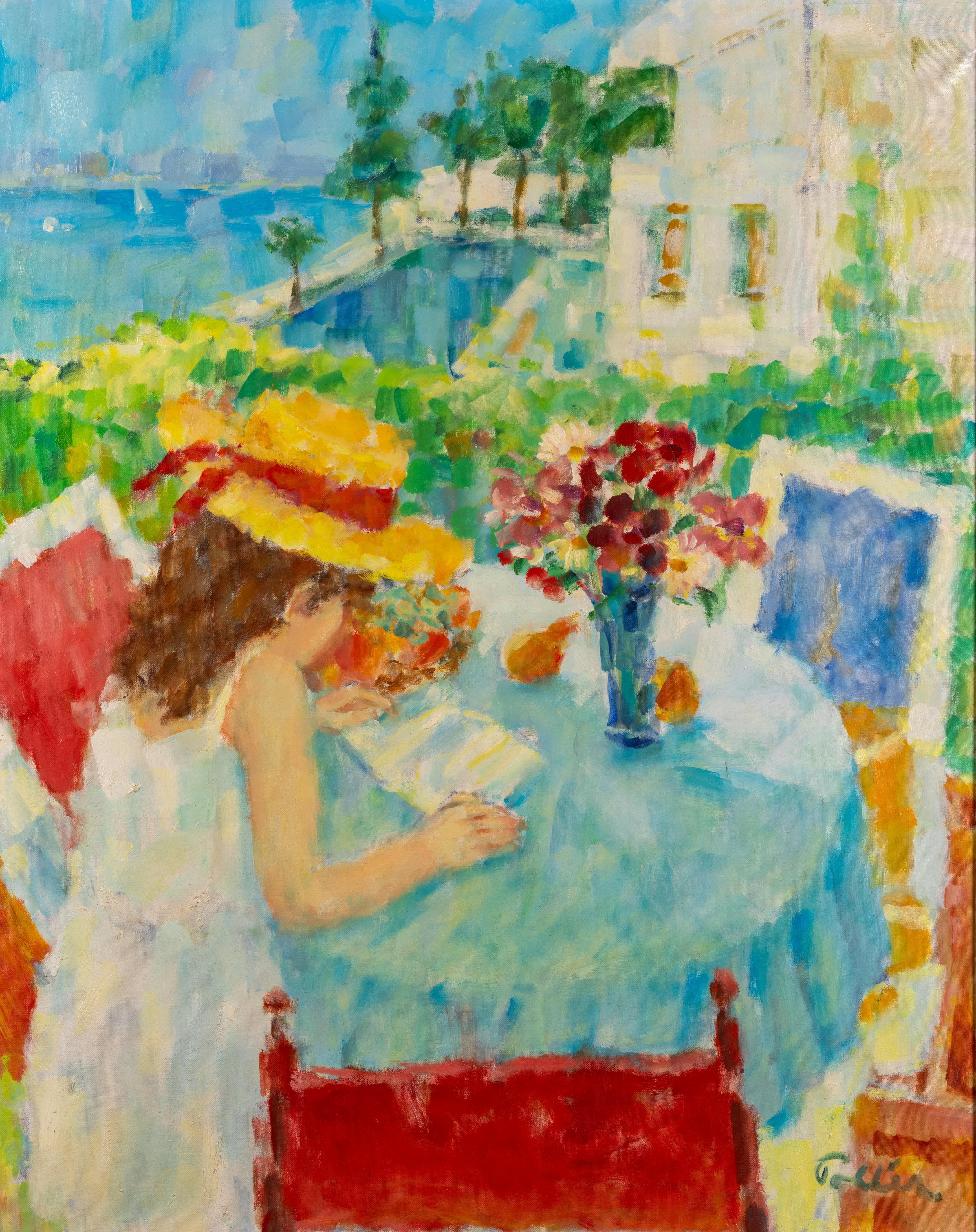 Young Girl on a Balcony - Painting by Kurt Polter