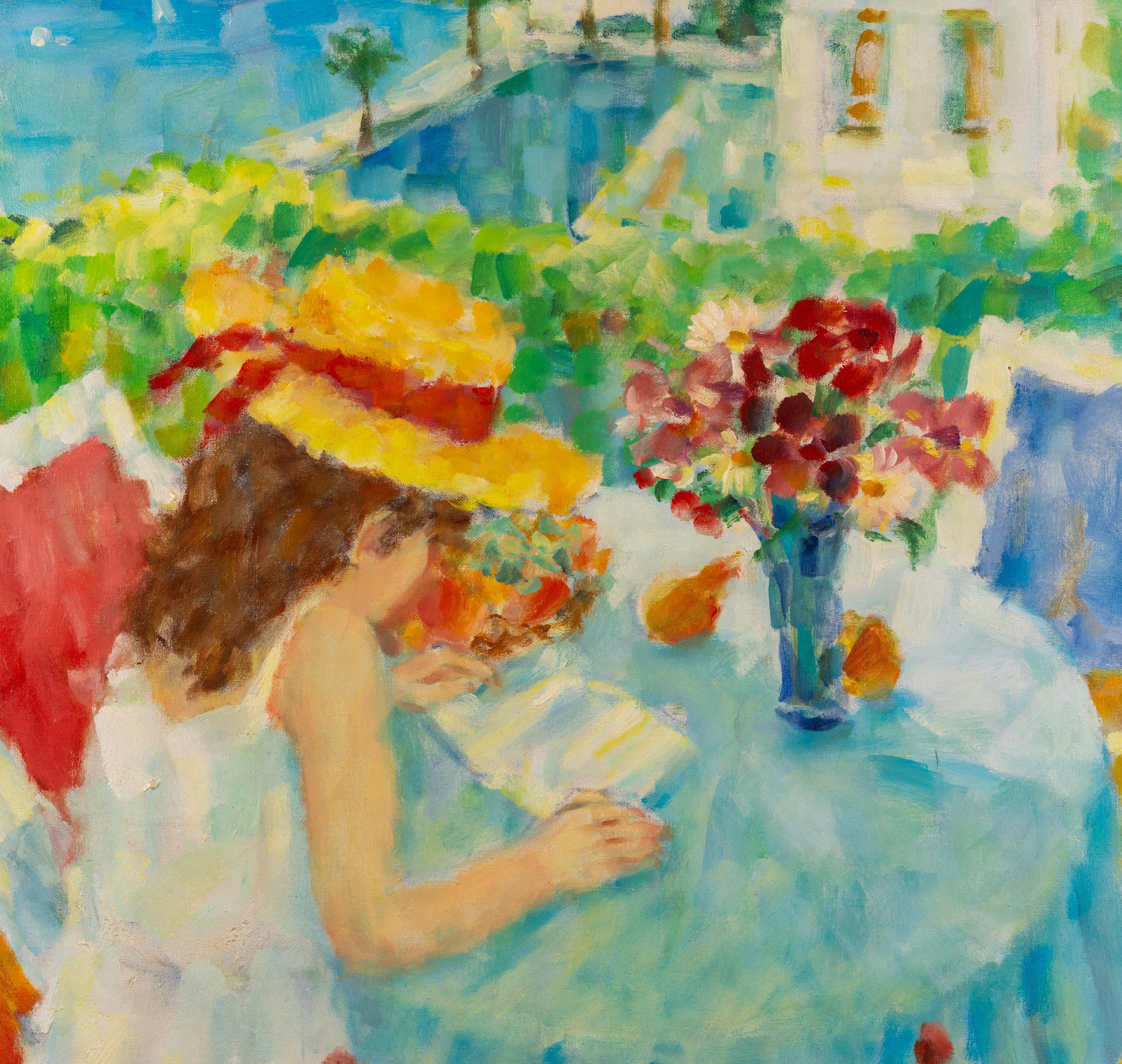 Young Girl on a Balcony - Expressionist Painting by Kurt Polter