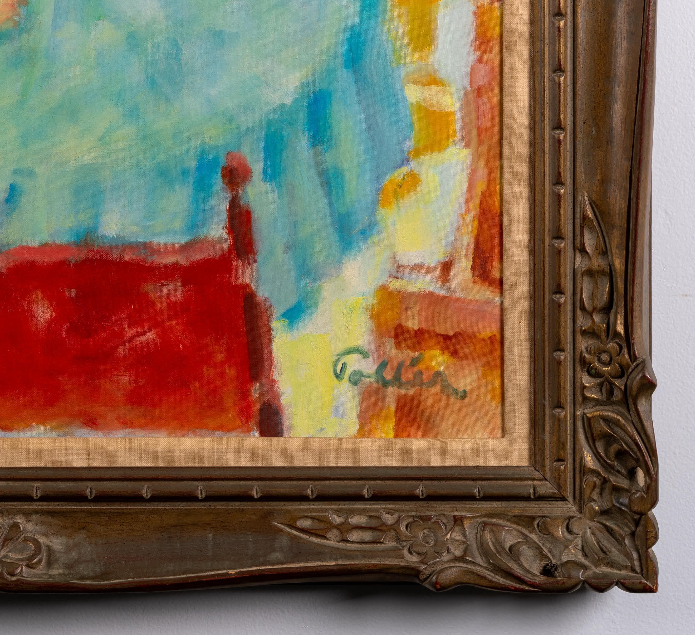 Young Girl on a Balcony - Brown Figurative Painting by Kurt Polter