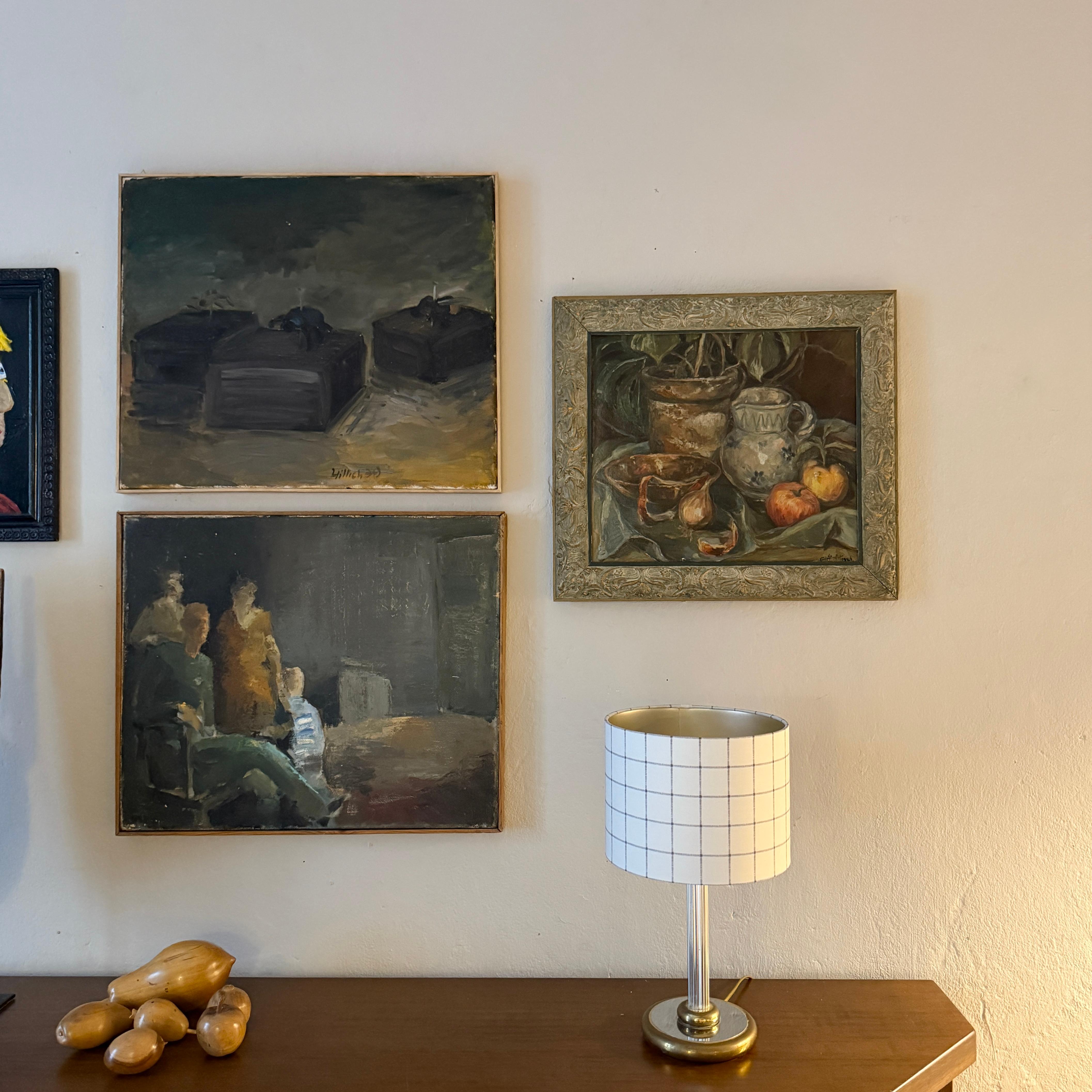 This evocative still life by Kurt Schaefer, painted around 1940, is a finely balanced composition that reflects the quiet intensity and painterly sensitivity of the period. Executed in oil on canvas, the work depicts an intimate arrangement of