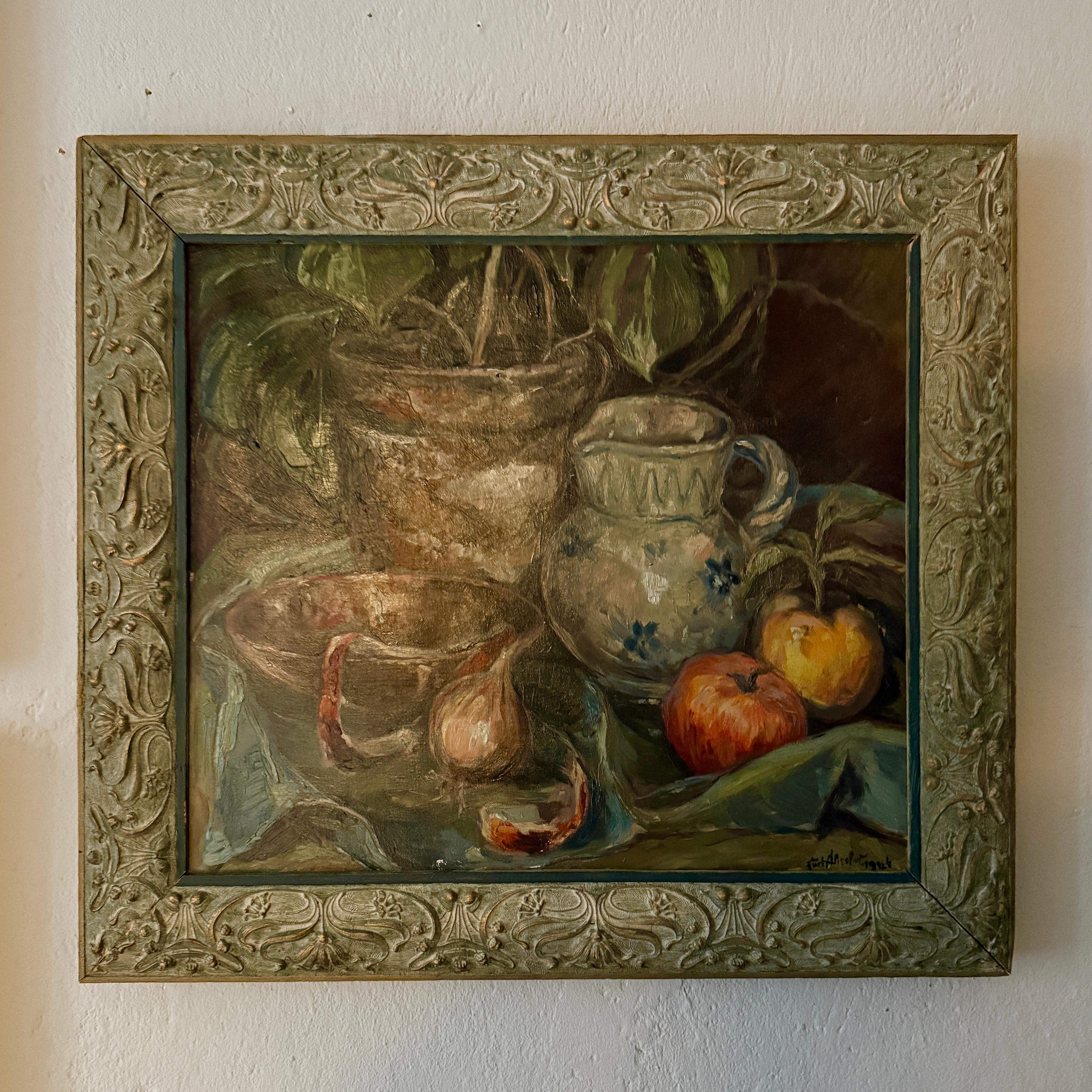 Kurt Schaefer Still Life, Oil on Canvas, Circa 1940, in Art Nouveau Frame Expresionista en venta