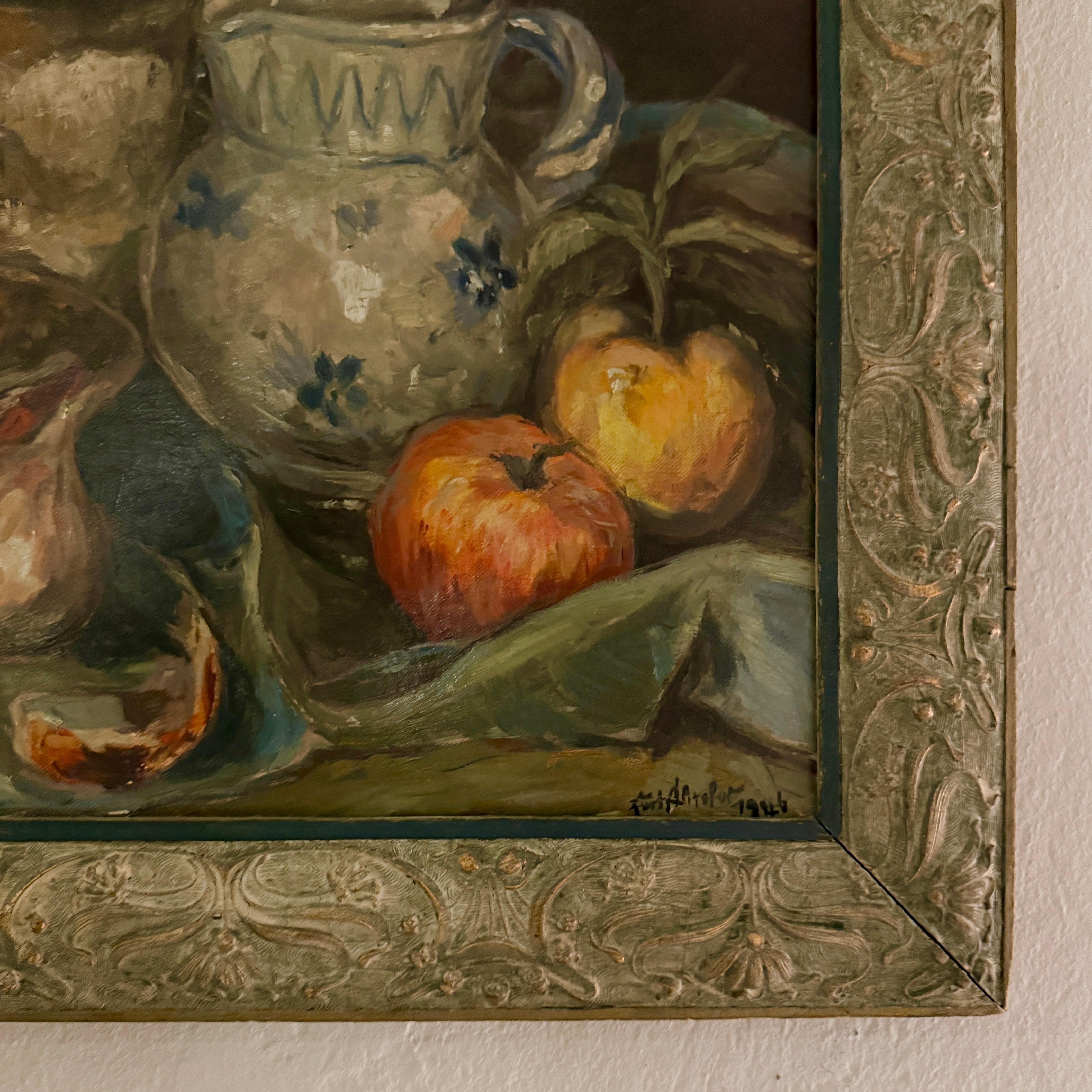 Kurt Schaefer Still Life, Oil on Canvas, Circa 1940, in Art Nouveau Frame Alemán en venta
