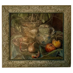 Kurt Schaefer Still Life, Oil on Canvas, Circa 1940, in Art Nouveau Frame
