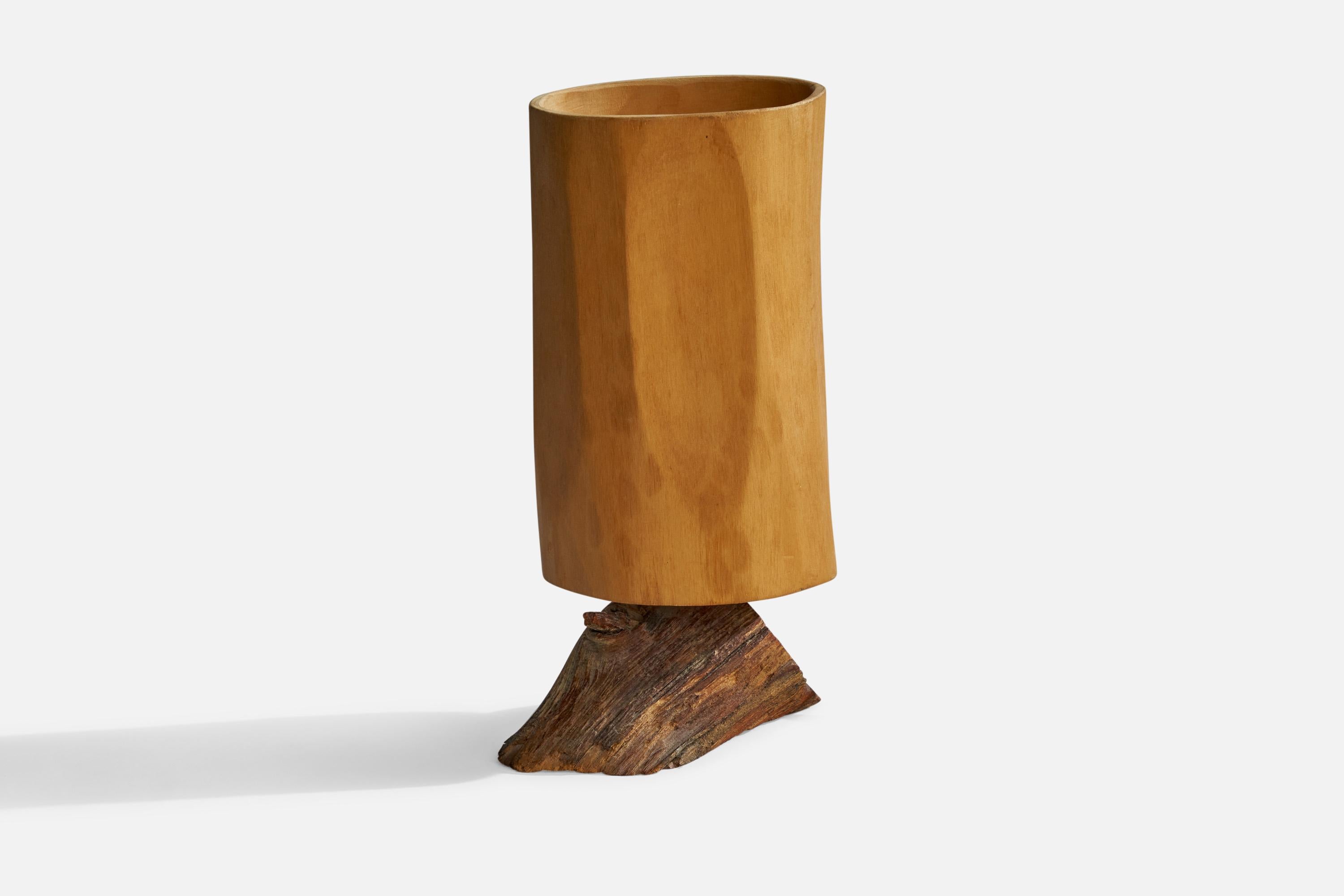 Post-Modern Kurt Schmidt, Table Lamp, Wood, Driftwood, Sweden, 1980