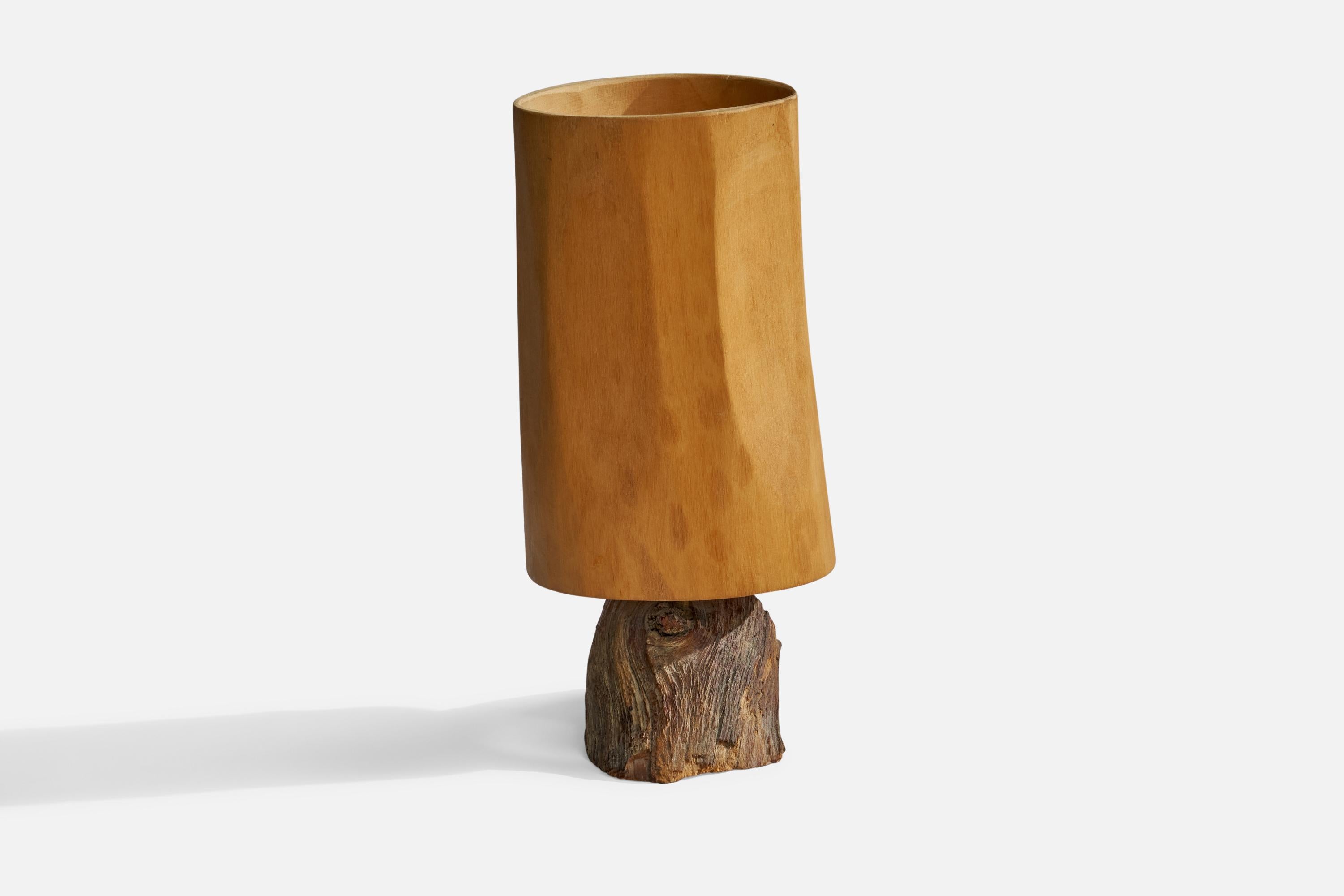 Swedish Kurt Schmidt, Table Lamp, Wood, Driftwood, Sweden, 1980