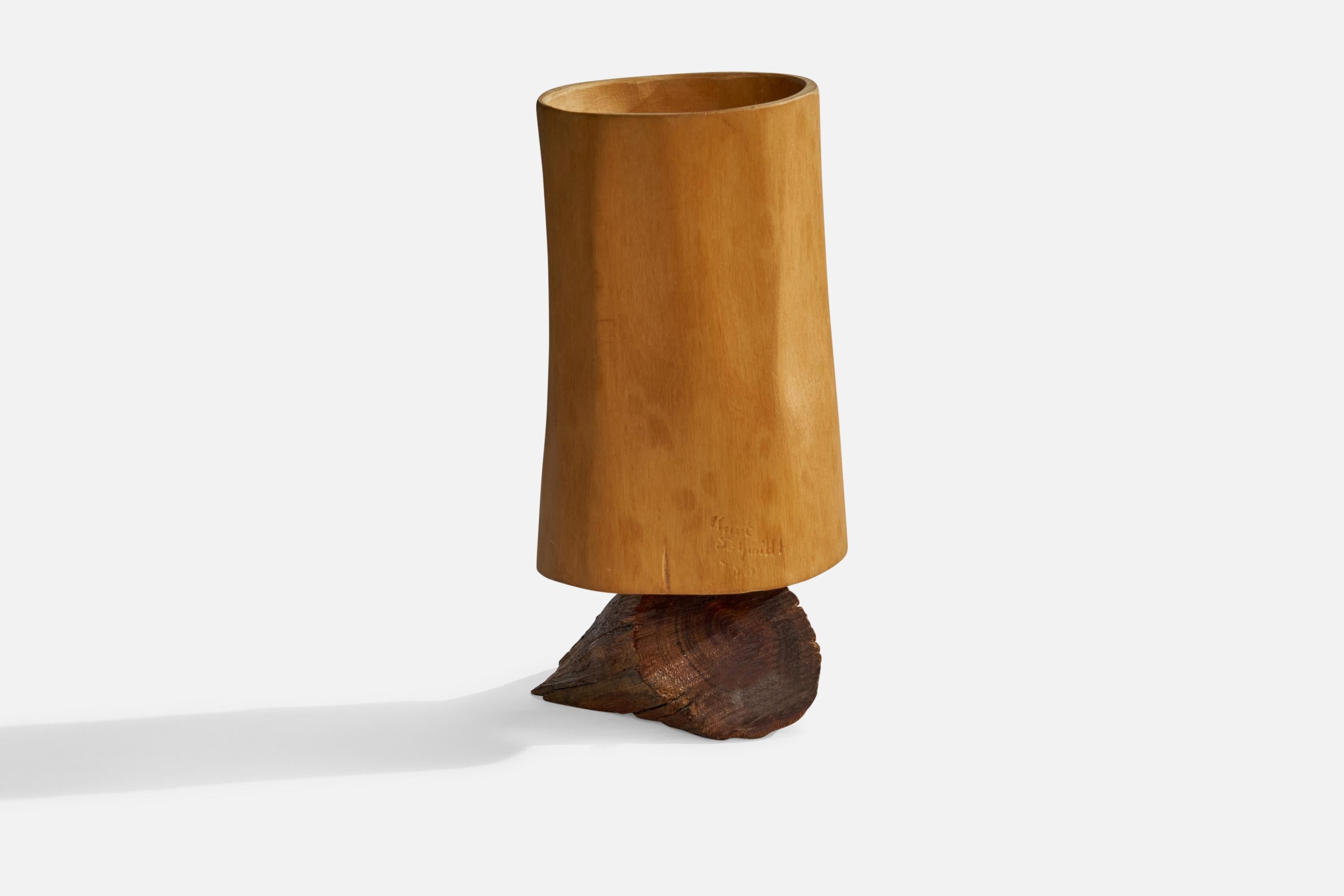 Kurt Schmidt, Table Lamp, Wood, Driftwood, Sweden, 1980 In Good Condition In High Point, NC
