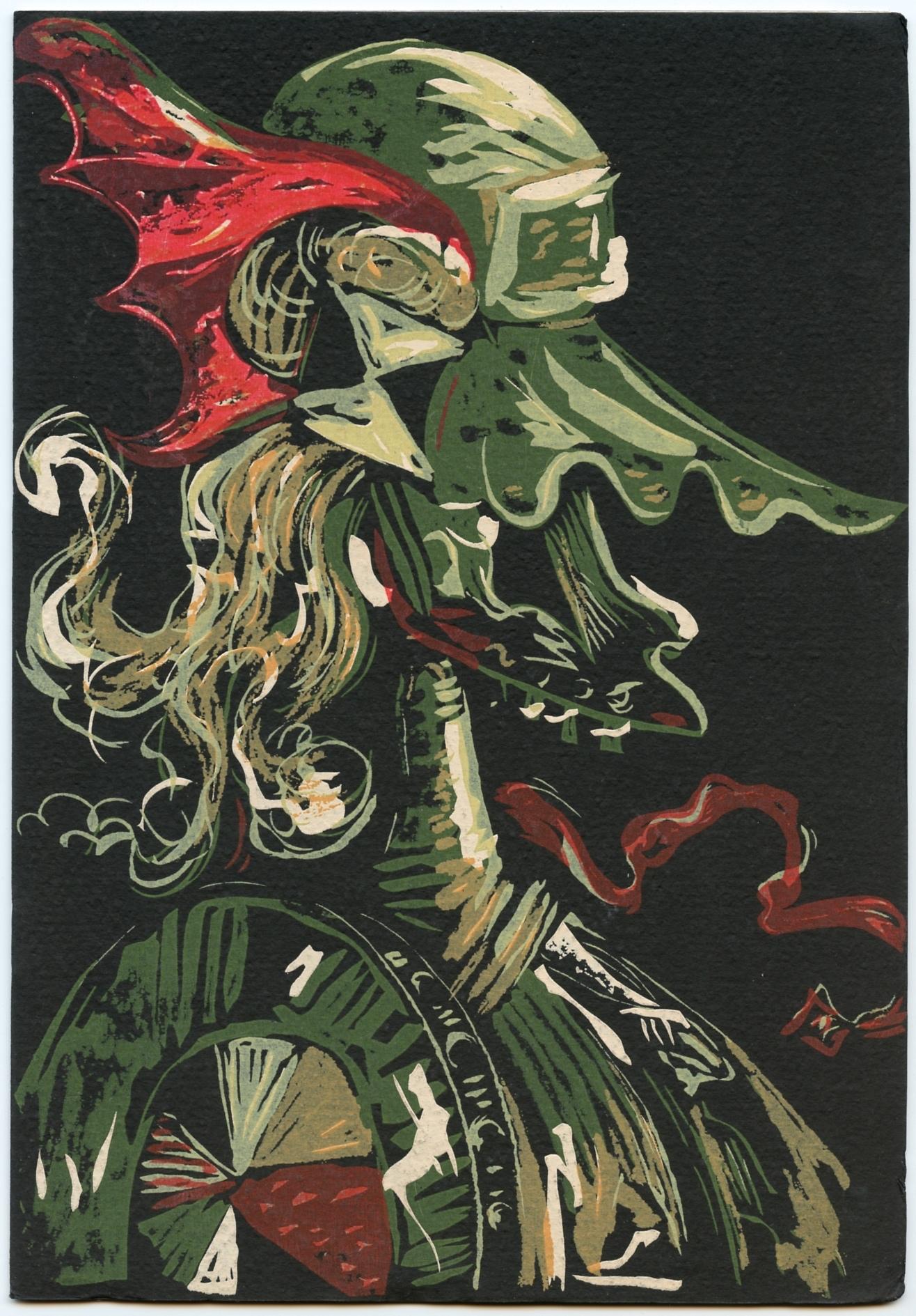 Medium: pochoir (dopo il dipinto). Questa impressione squisitamente ricca su carta nera è stata pubblicata nel 1941 dalla Nierendorf Gallery di New York per la copertina di un catalogo della mostra di Kurt Seligmann, ormai piuttosto raro. Il formato