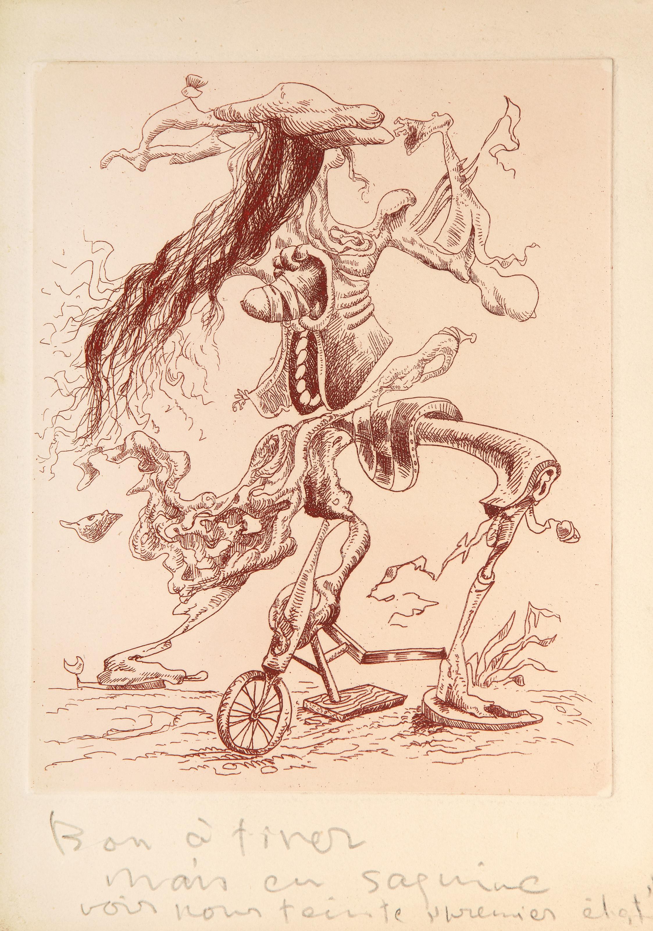  Kurt Seligmann, Swiss-American (1900 - 1962) -  Une Ecriture Lisible, Year: circa 1954, Medium: Etching in Sanguine, Edition: Bon a Tirer, Image Size: 9.75 x 7.75 inches, Size: 12.5 x 8.75 in. (31.75 x 22.23 cm), Description: From the collection of