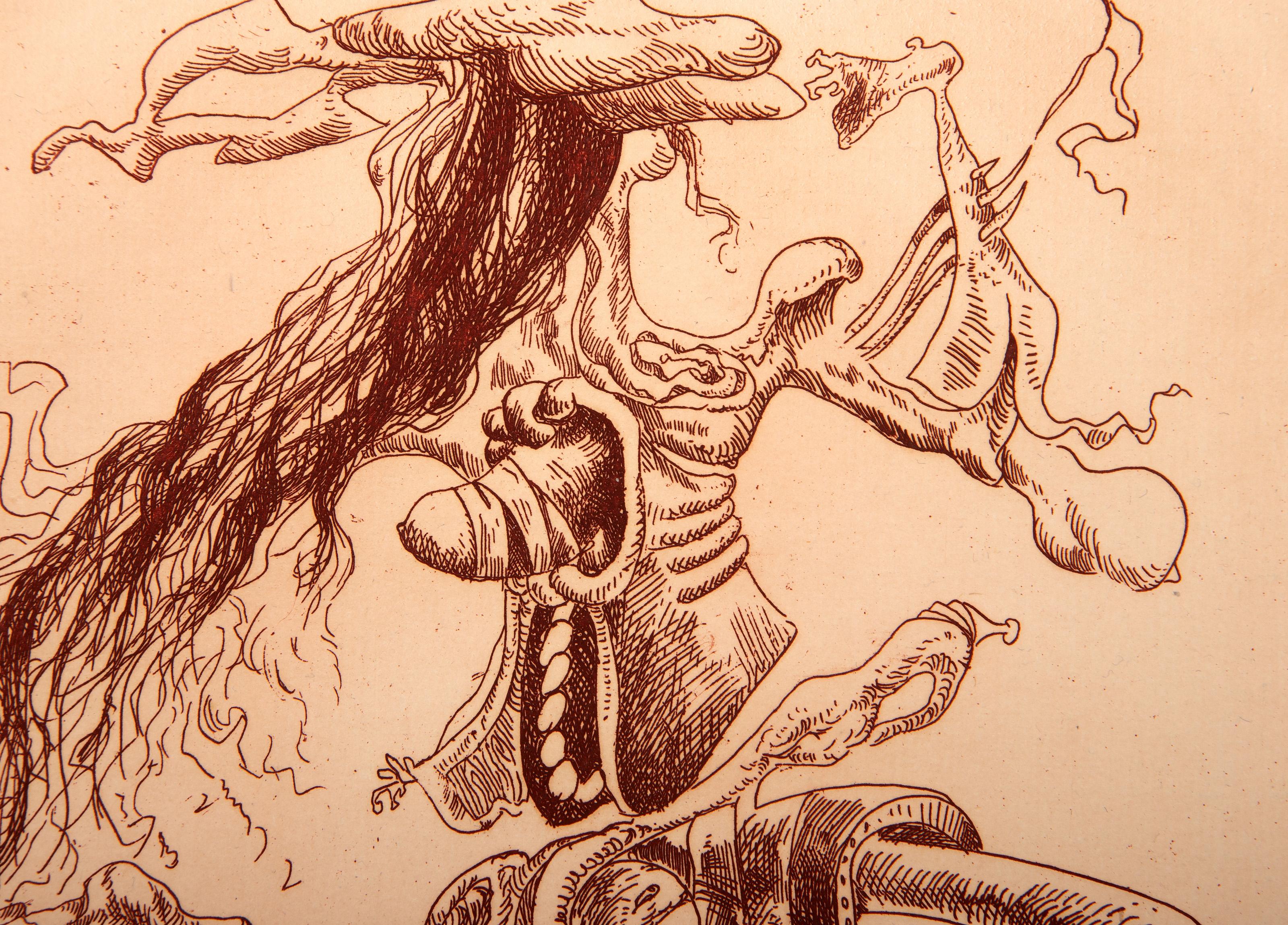 Une Ecriture Lisible V, Surrealist Etching by Kurt Seligmann For Sale 1
