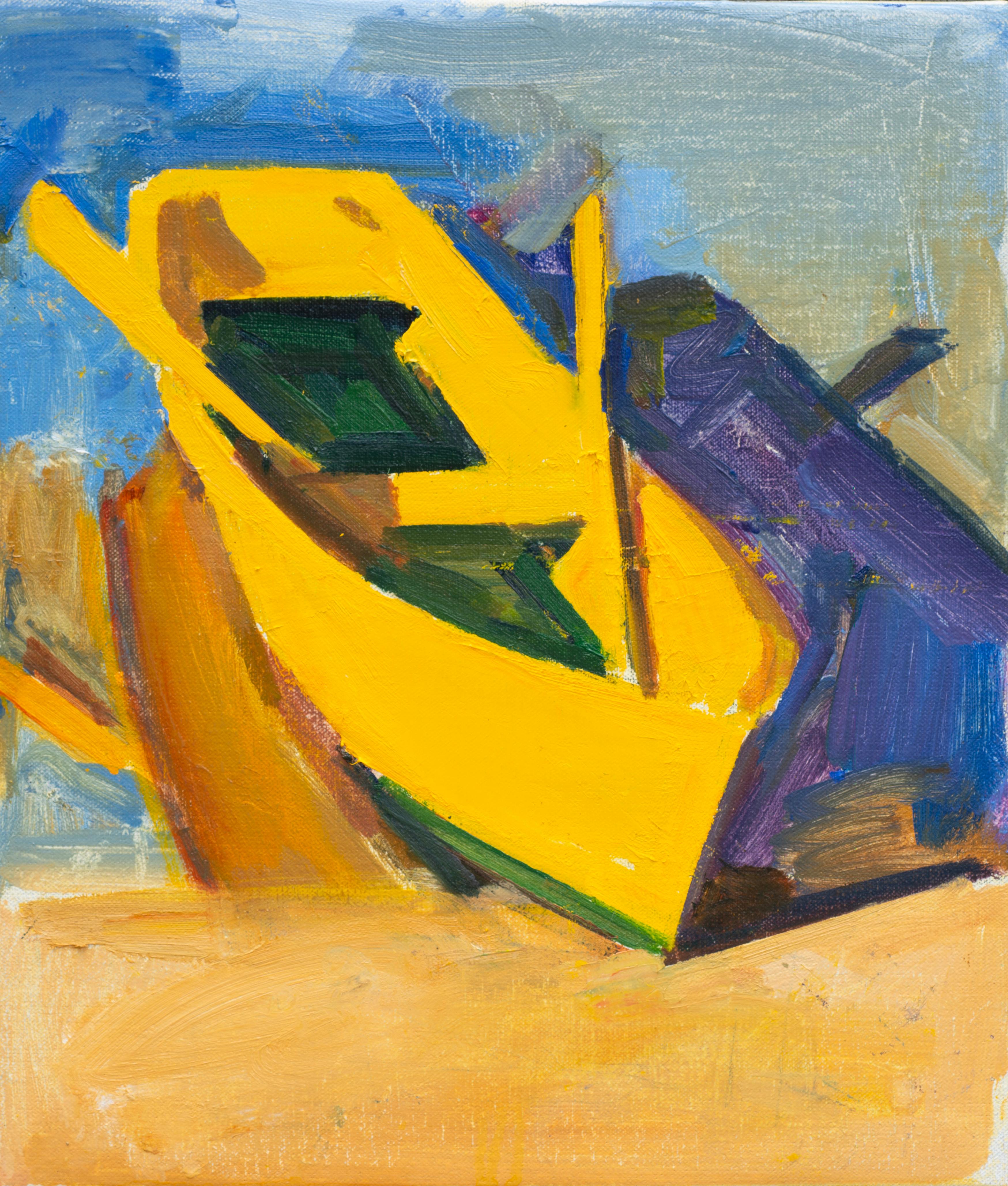 Kurt Solmssen Landscape Painting – Gelbes Boot 7AM