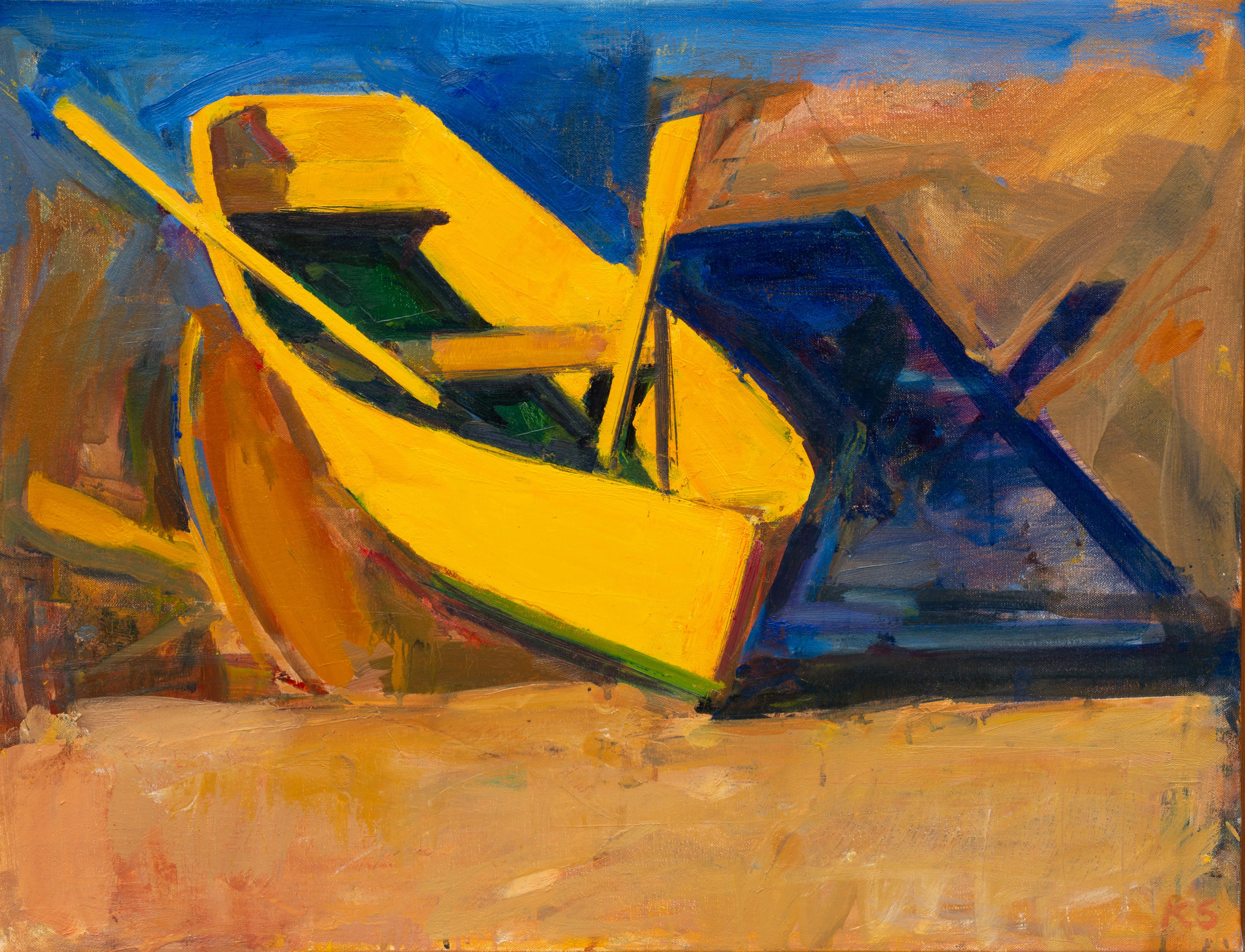 Kurt Solmssen Landscape Painting - Yellow Boat 8AM