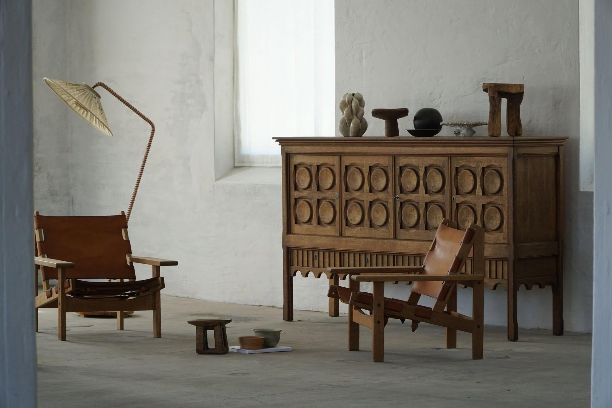 Kurt Østervig, Ein Paar Jagdstühle aus Eiche und Leder, Danish Modern, 1960er Jahre im Angebot 4