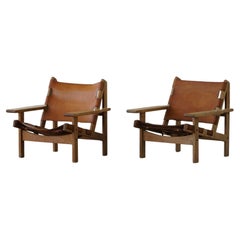 Kurt Østervig, A Pair of Hunting Chairs in Oak & Leather, Danish Modern, 1960s