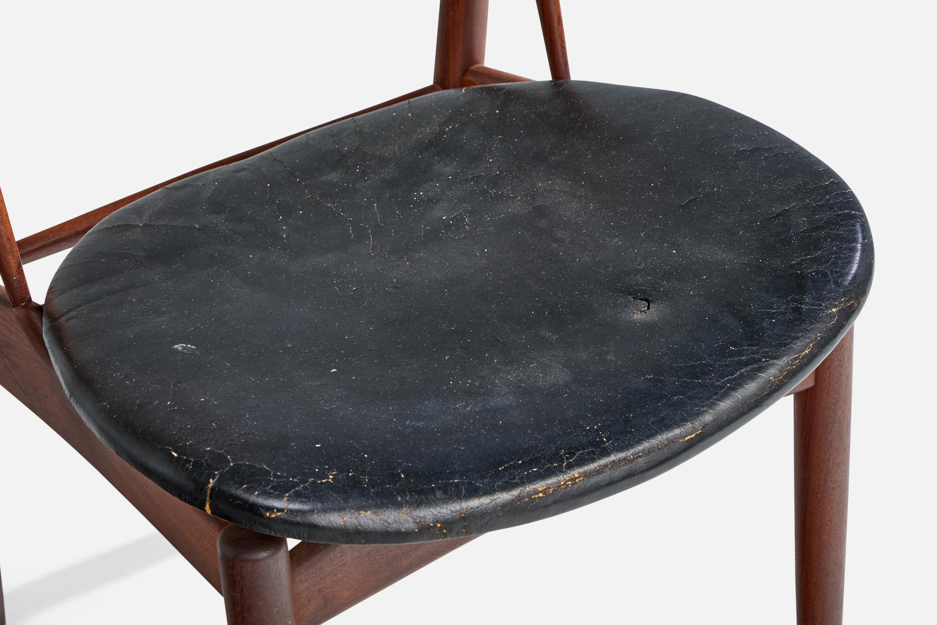 Kurt Østervig Attribution, chaises de salle à manger, teck, cuir, Danemark, années 1960 en vente 4