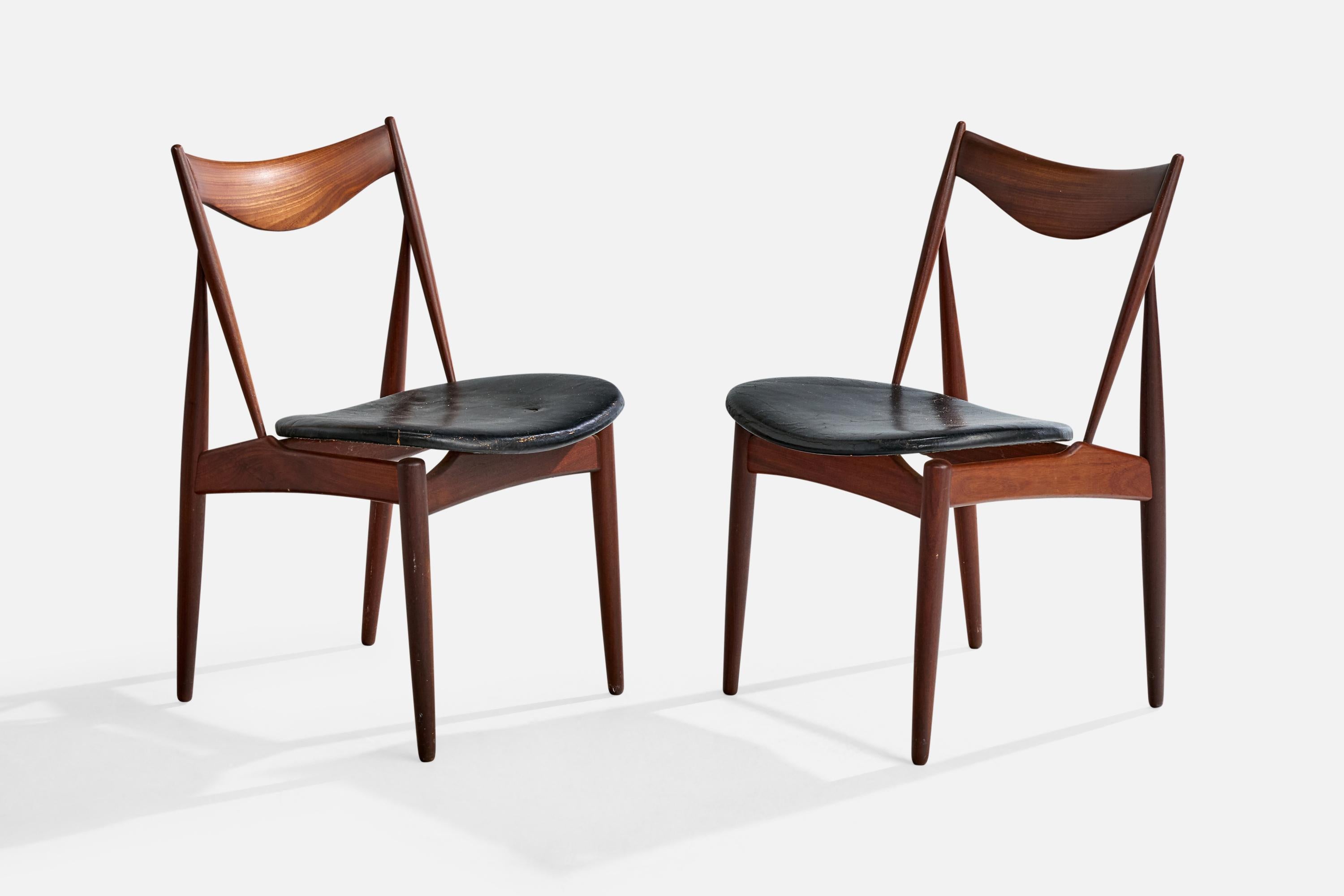 Mid-Century Modern Kurt Østervig Attribution, chaises de salle à manger, teck, cuir, Danemark, années 1960 en vente