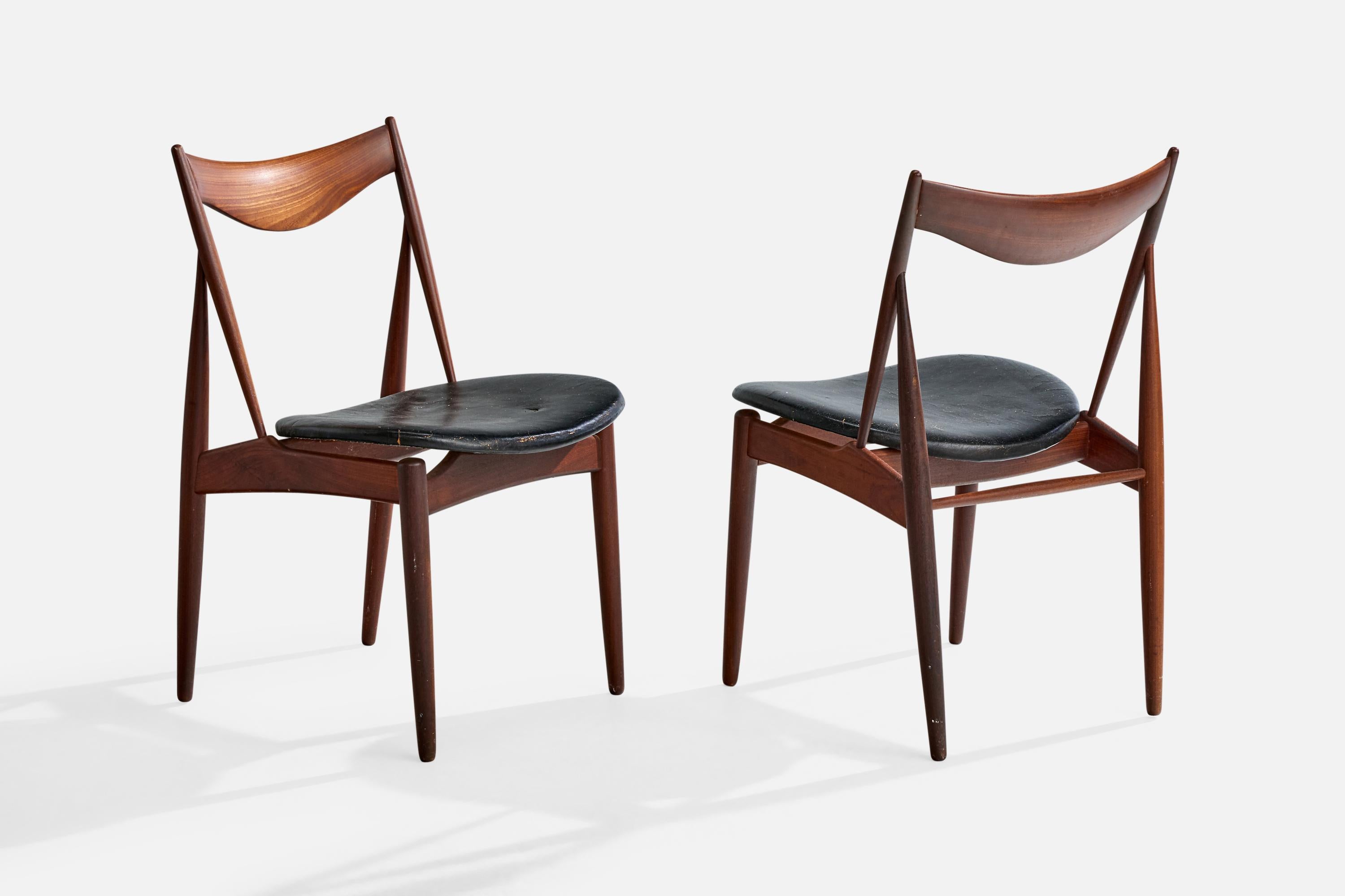 Danois Kurt Østervig Attribution, chaises de salle à manger, teck, cuir, Danemark, années 1960 en vente