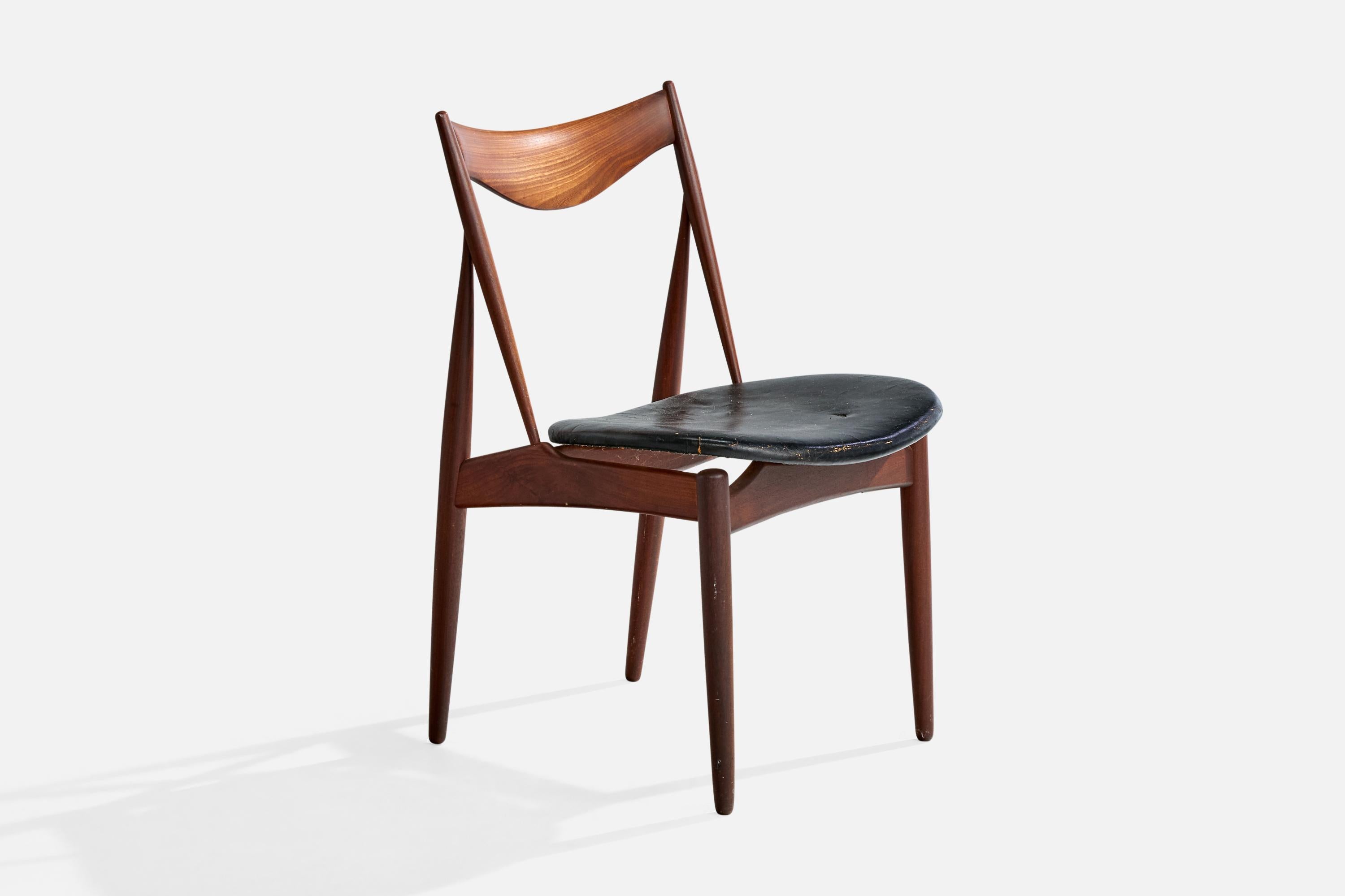 Milieu du XXe siècle Kurt Østervig Attribution, chaises de salle à manger, teck, cuir, Danemark, années 1960 en vente