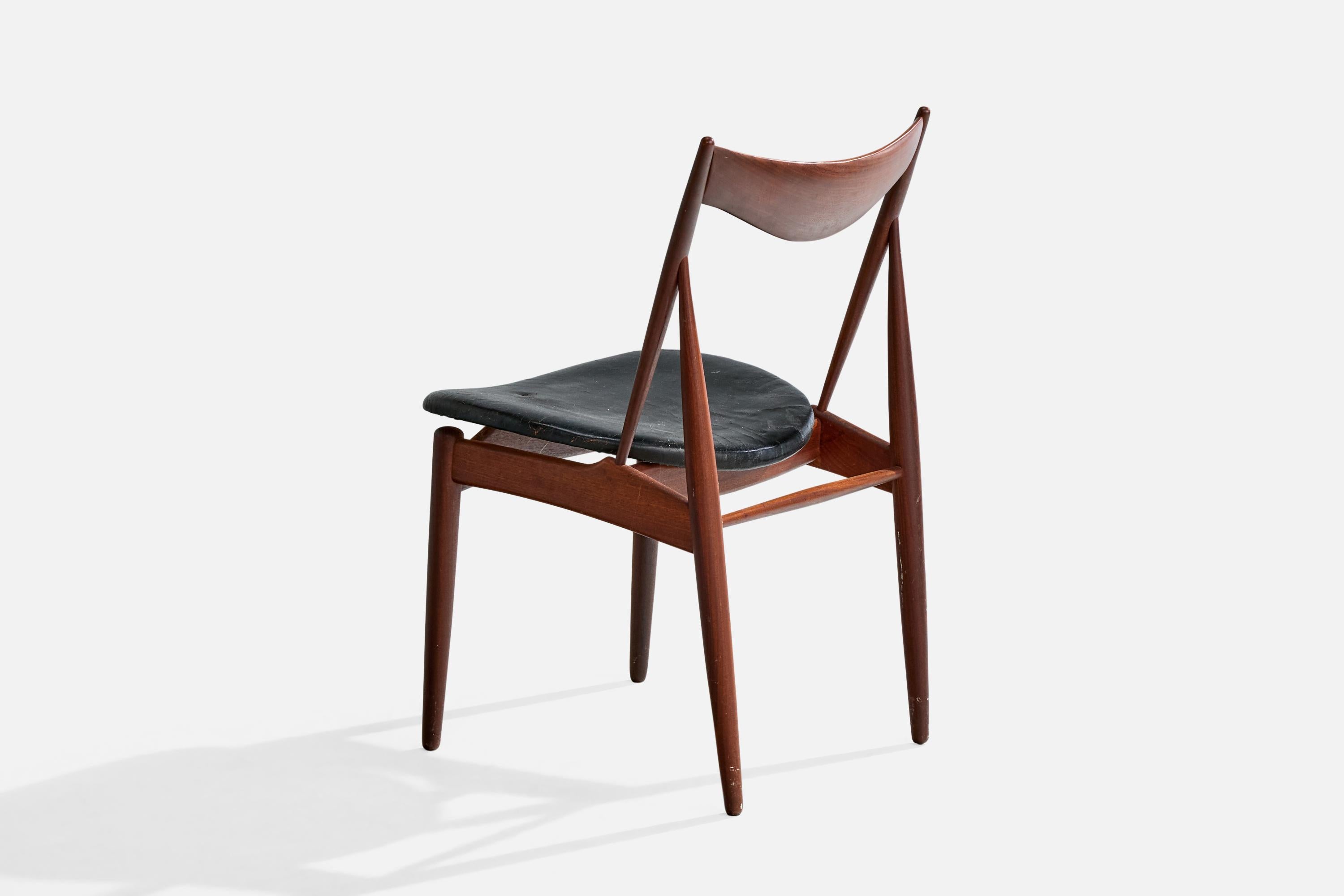 Cuir Kurt Østervig Attribution, chaises de salle à manger, teck, cuir, Danemark, années 1960 en vente