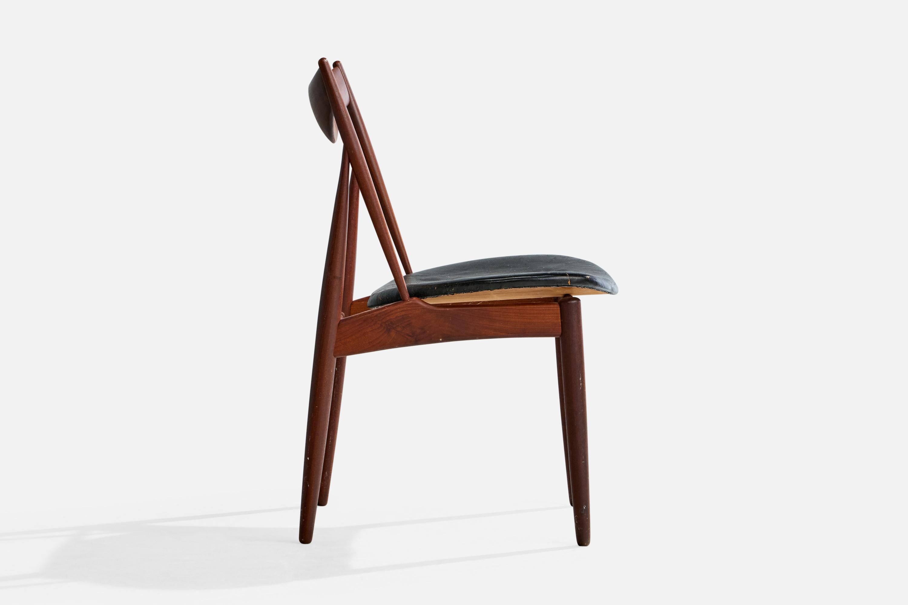 Kurt Østervig Attribution, chaises de salle à manger, teck, cuir, Danemark, années 1960 en vente 1