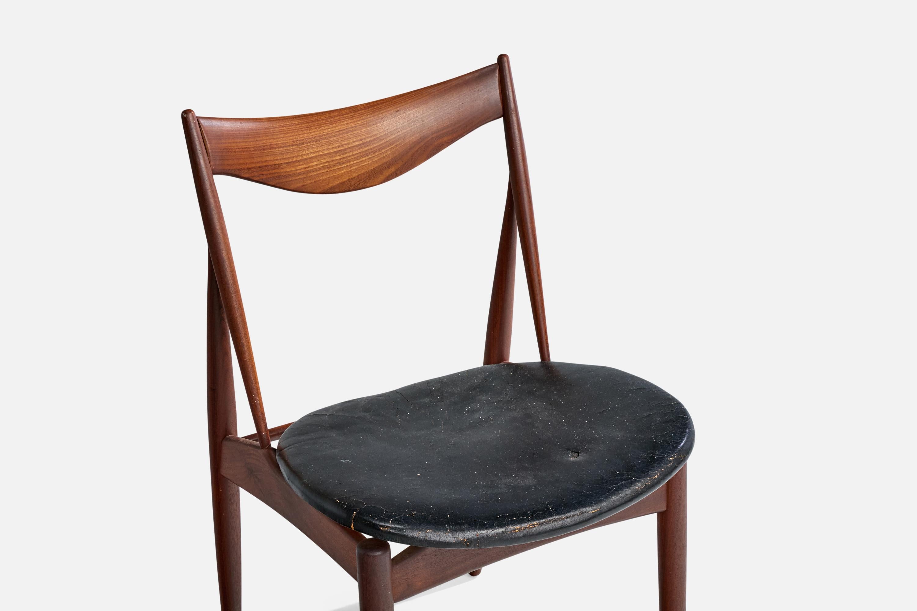 Kurt Østervig Attribution, chaises de salle à manger, teck, cuir, Danemark, années 1960 en vente 2
