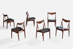 Kurt Østervig Attribution, chaises de salle à manger, teck, cuir, Danemark, années 1960