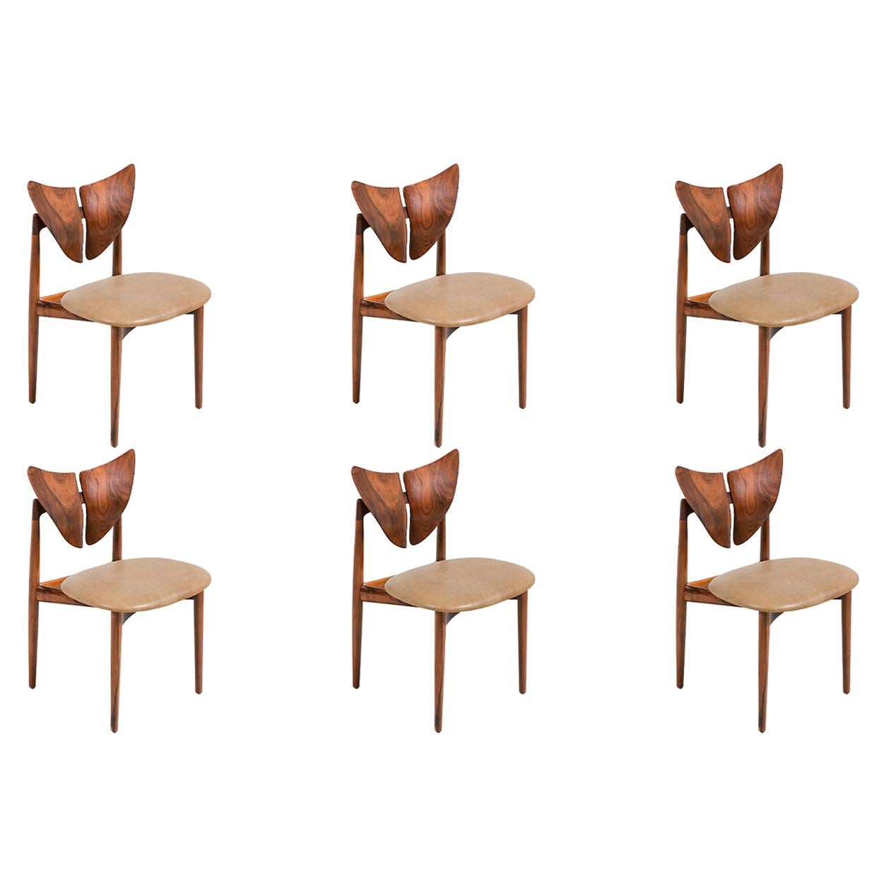 Kurt Østervig Butterfly Walnut & Leather Dining Chairs for Brande Møbelindustri
