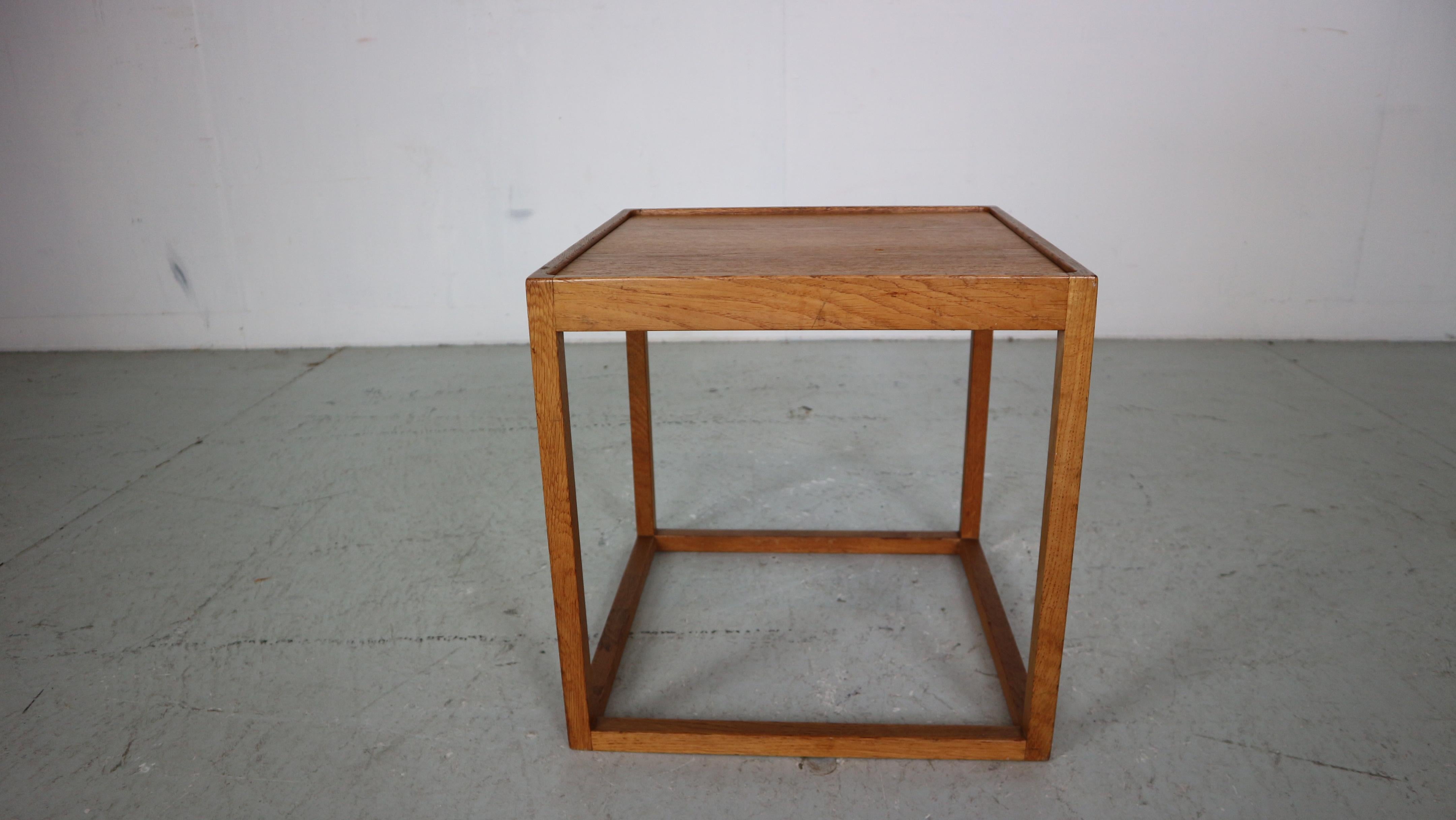 Mid-Century Modern Kurt Østervig Cube Side Table in Oak and Teak by Børge Bak, Denmark, 1950s