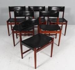 Kurt Østervig, sillas de comedor de madera de palisandro y piel de tope negra