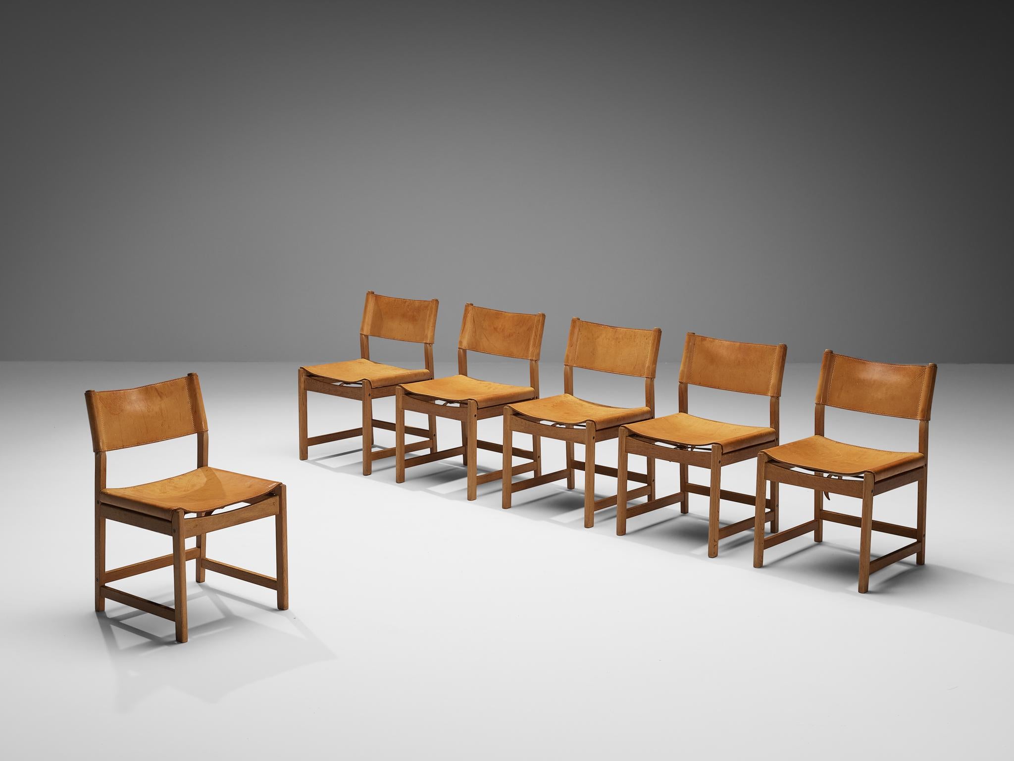 Kurt Østervig for Sibast Set of Six Dining Chairs in Cognac Leather and Oak 2