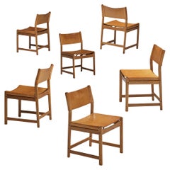 Kurt Østervig for Sibast Set of Six Dining Chairs in Cognac Leather and Oak