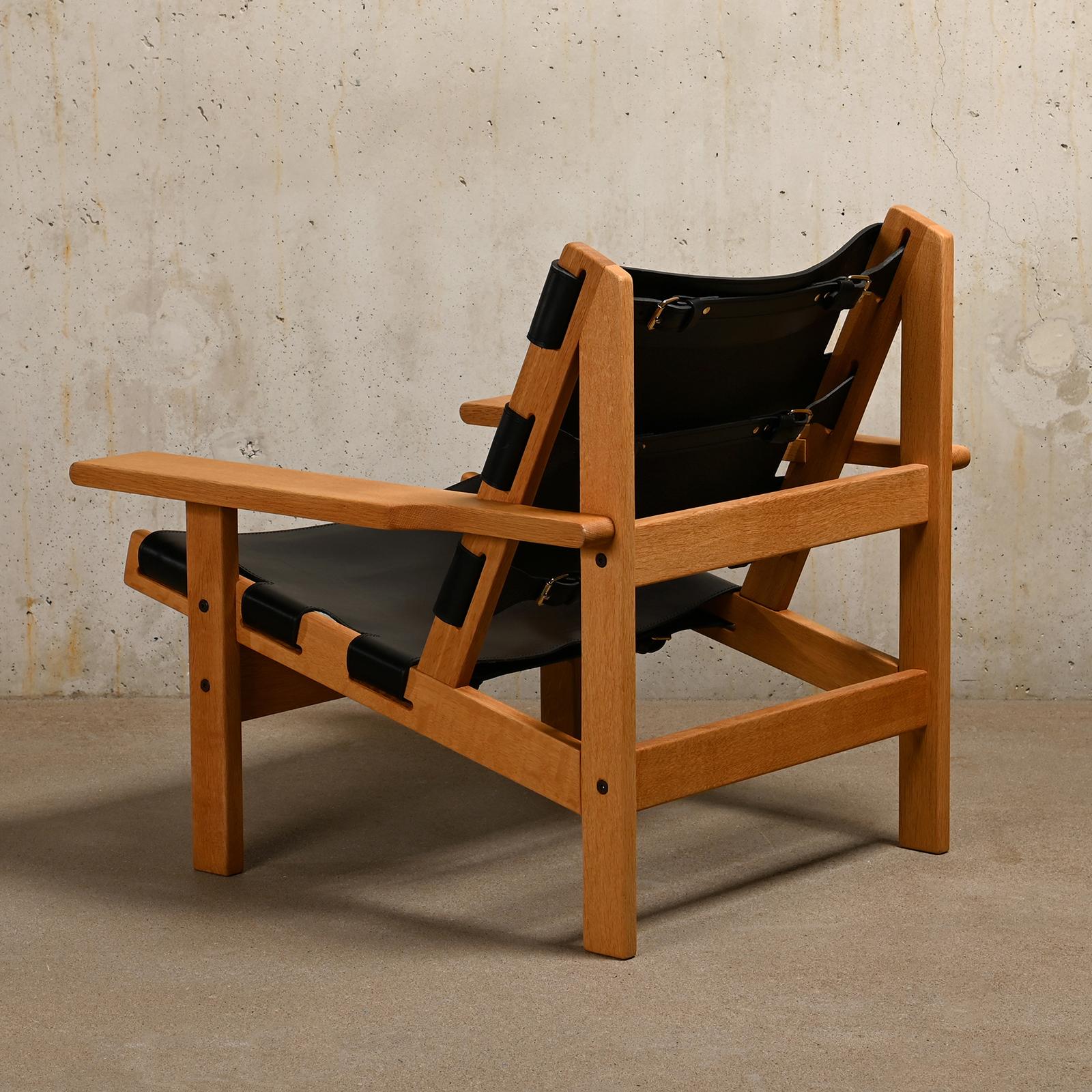 Faux Leather Kurt Østervig Hunter Chair Oak and Black Leather for K.P. Jørgensens Møbelfabrik For Sale