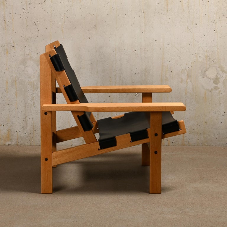 Scandinavian Modern Kurt Østervig Hunting Chair in Black Leather for K. P. Jørgensens Møbelfabrik For Sale