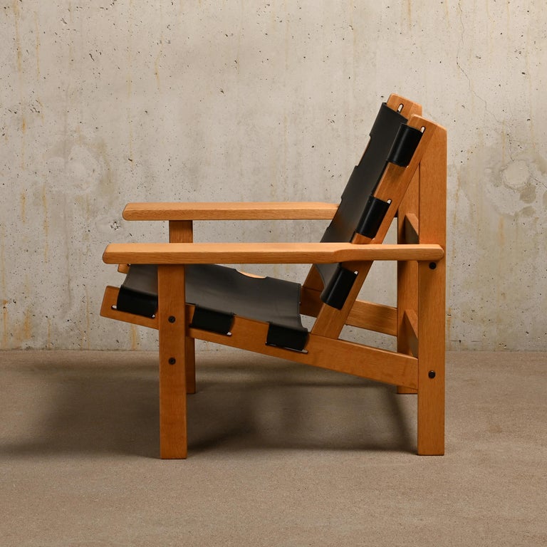 Kurt Østervig Hunting Chair in Black Leather for K. P. Jørgensens Møbelfabrik For Sale 1