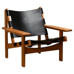 Kurt Østervig Hunting Chair in Black Leather for K. P. Jørgensens Møbelfabrik