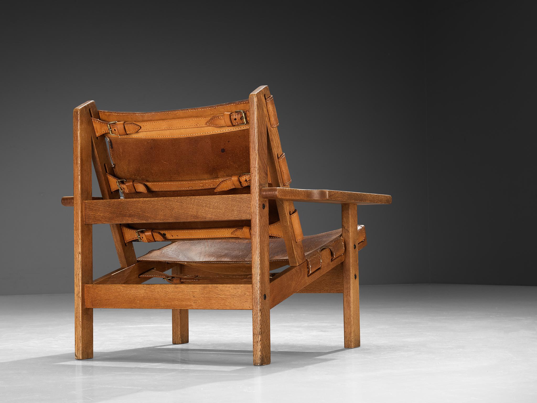 Danish  Kurt Østervig 'Hunting' Lounge Chair in Cognac Leather and Oak  For Sale