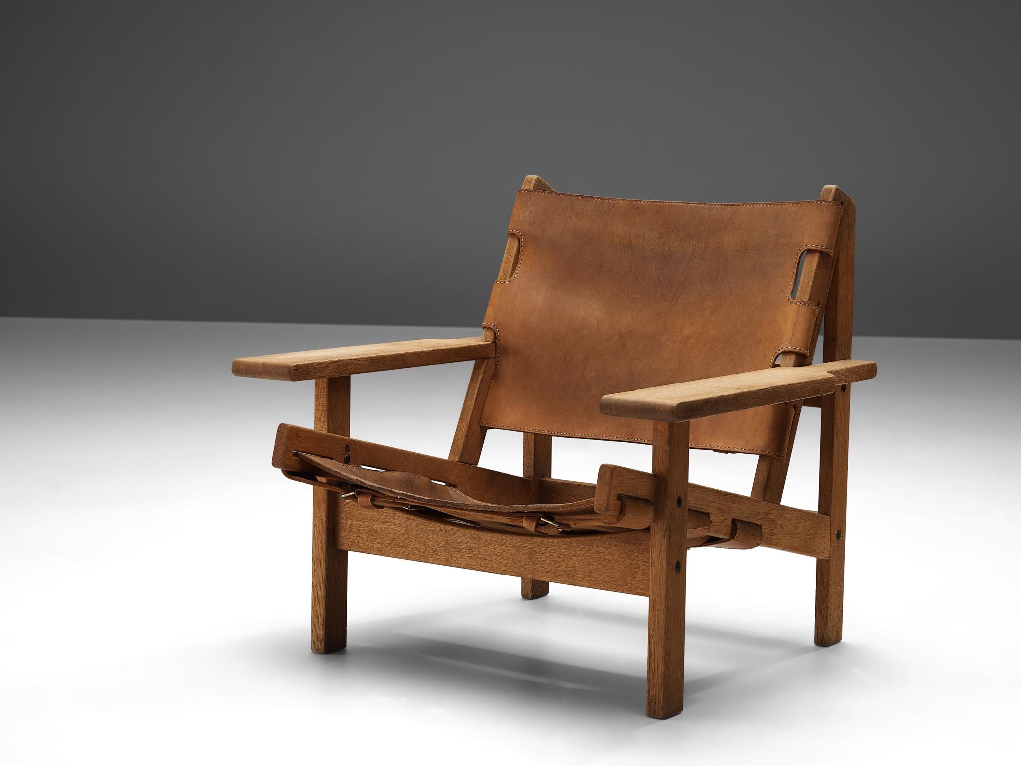  Kurt Østervig 'Hunting' Lounge Chair in Cognac Leather and Oak  In Good Condition For Sale In Waalwijk, NL