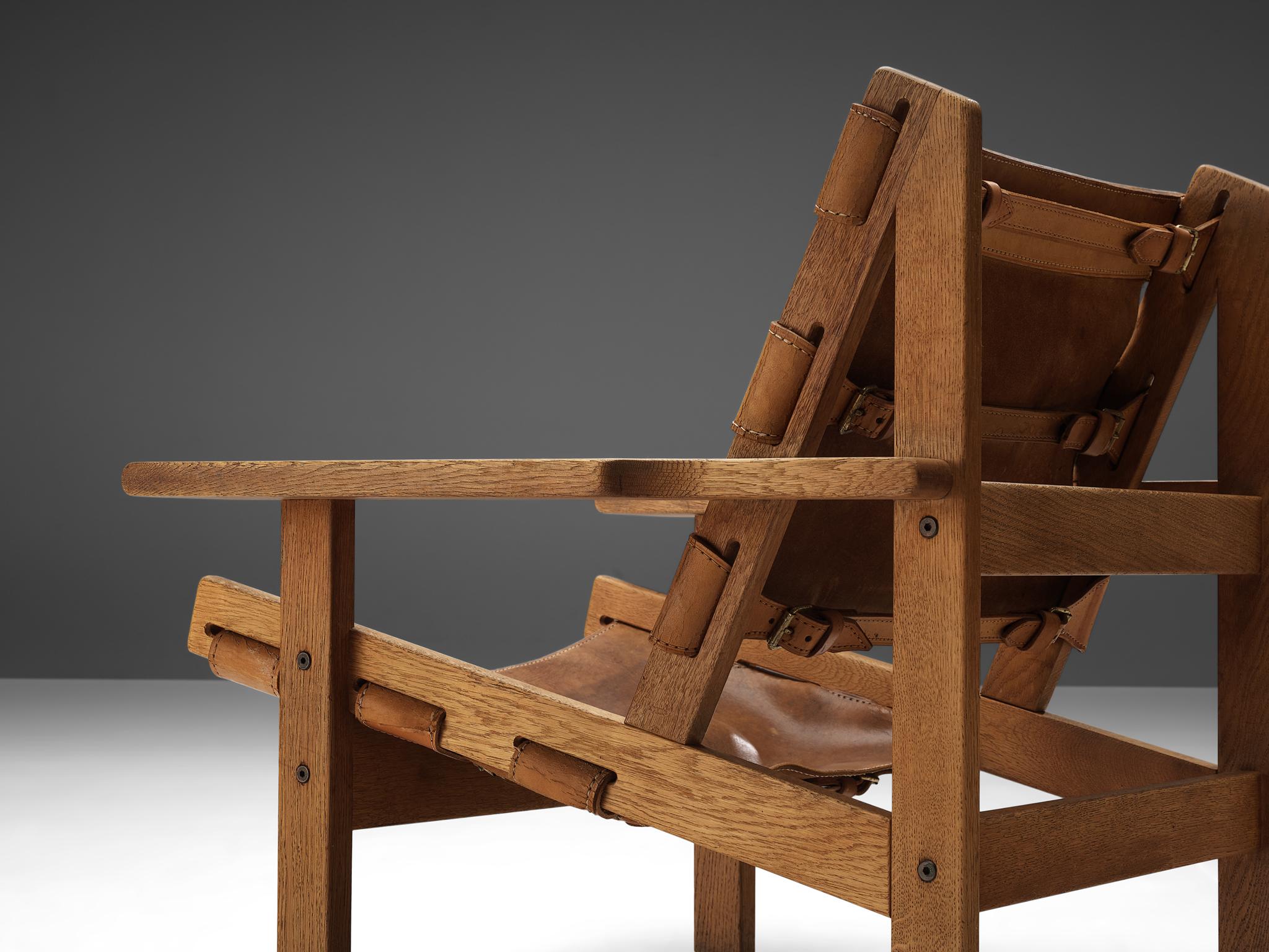 Milieu du XXe siècle  Chaise longue 'Hunting' de Kurt Østervig en cuir cognac et Oak  en vente