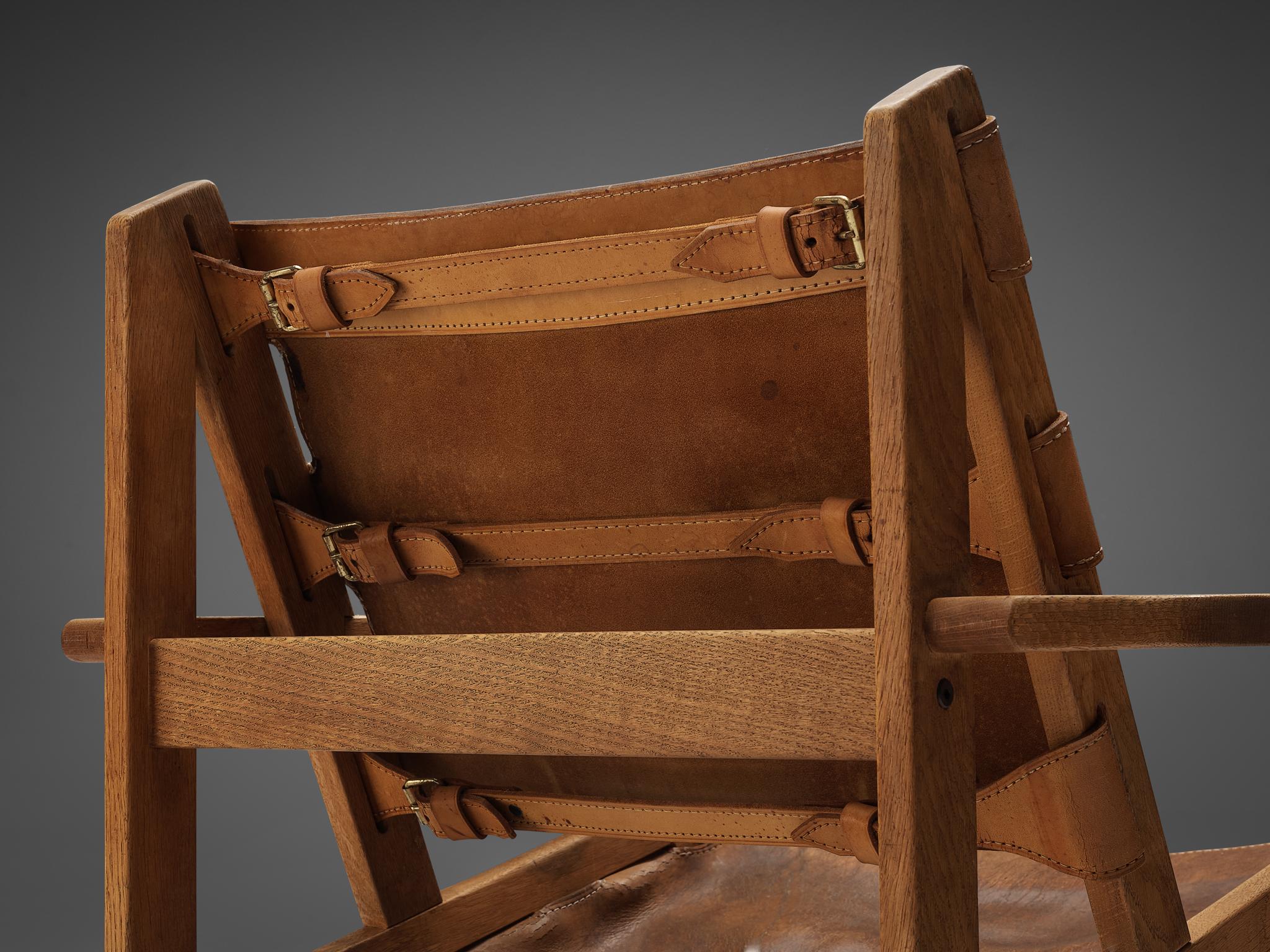 Metal  Kurt Østervig 'Hunting' Lounge Chair in Cognac Leather and Oak  For Sale