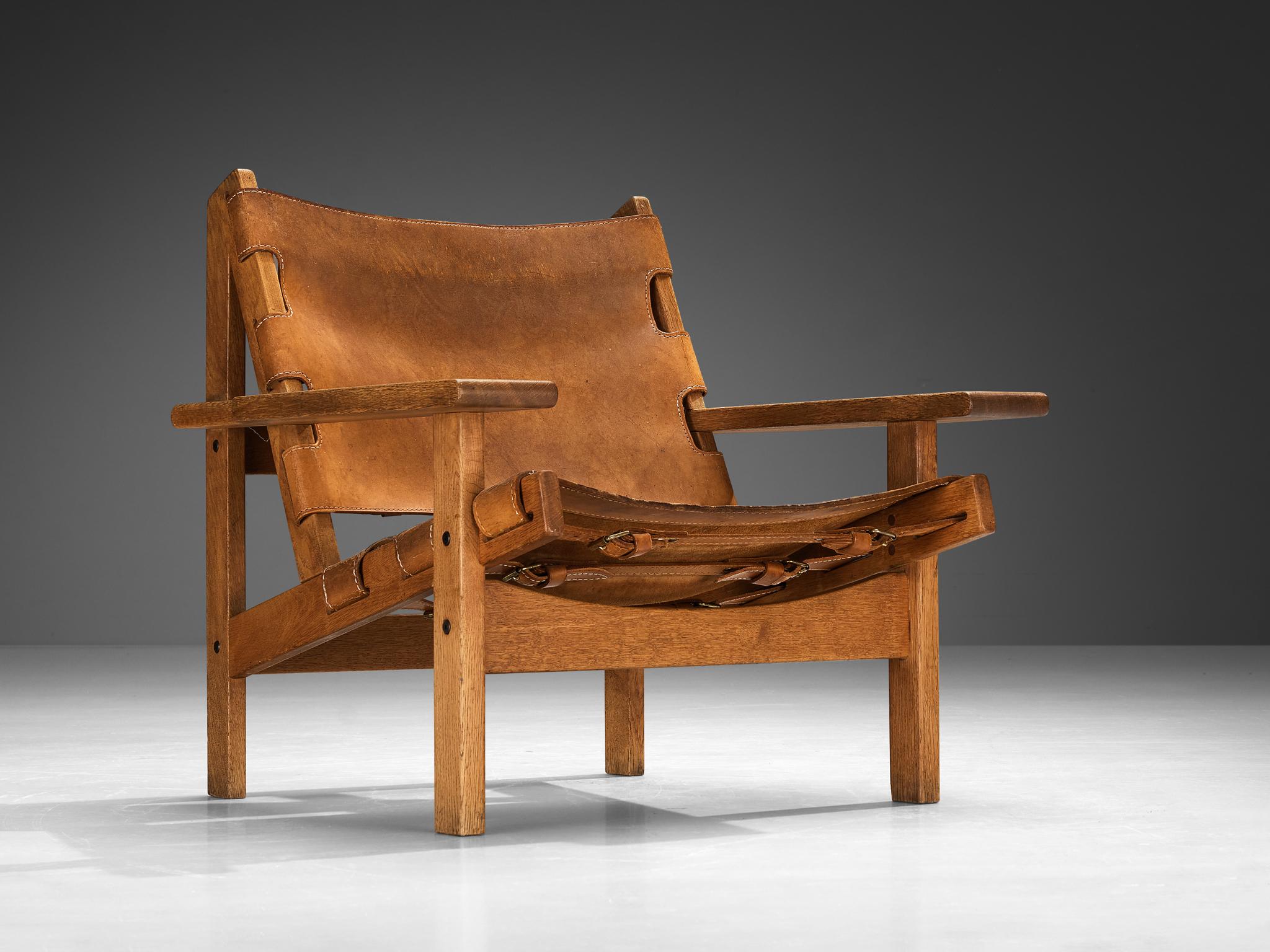 Metal  Kurt Østervig 'Hunting' Lounge Chair in Cognac Leather and Oak  For Sale