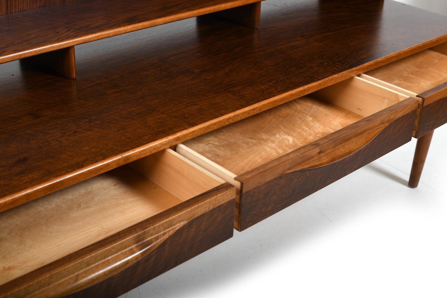 Scandinavian Modern Kurt Østervig Low Walnut Sideboard with Bookcase Top 1950s For Sale