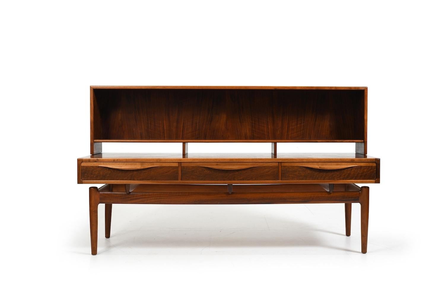 Danish Kurt Østervig Low Walnut Sideboard with Bookcase Top 1950s For Sale