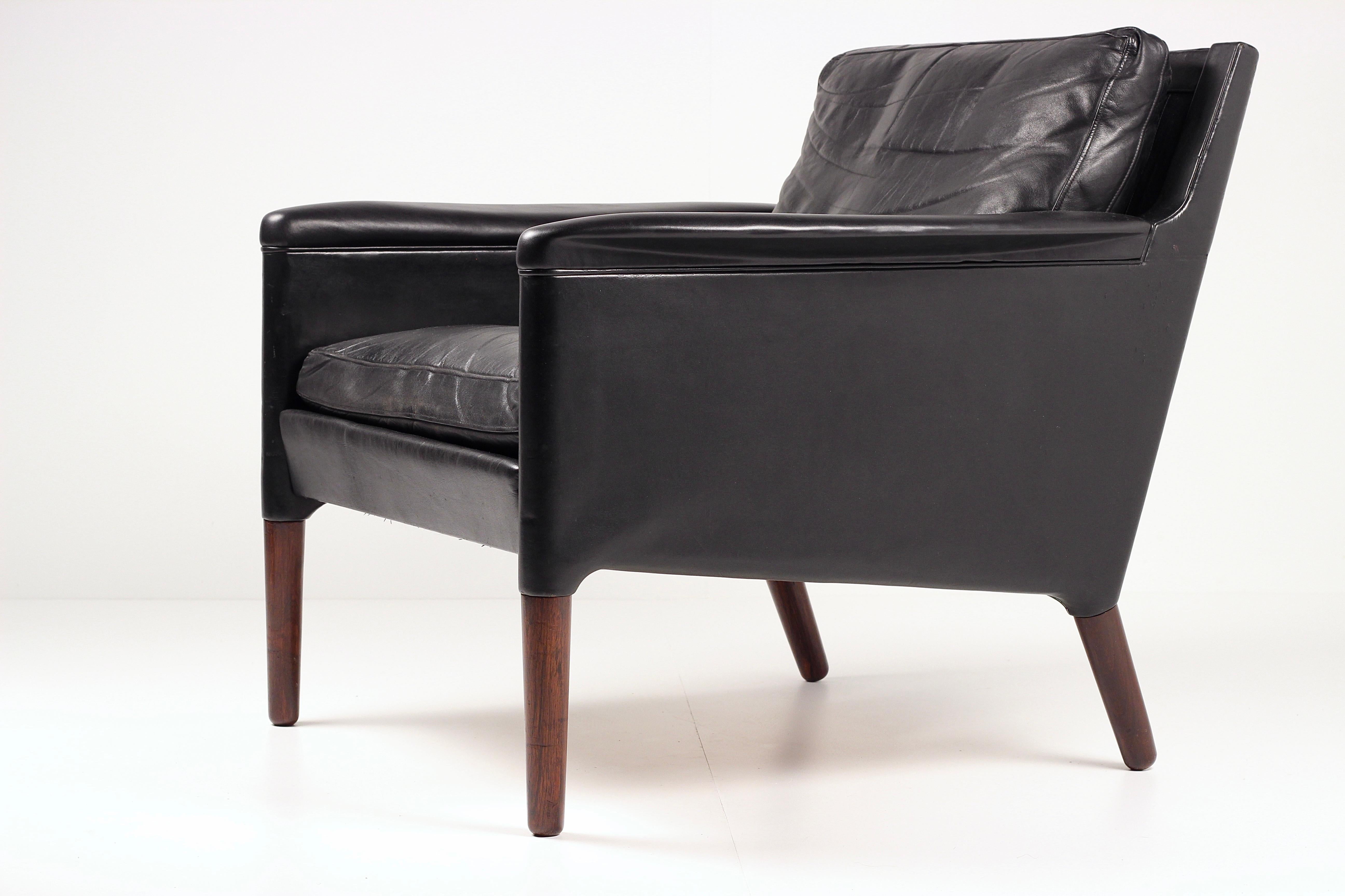 Kurt Østervig Model 55 Black Leather Lounge Chair  Danish Mid-Century Design For Sale 10
