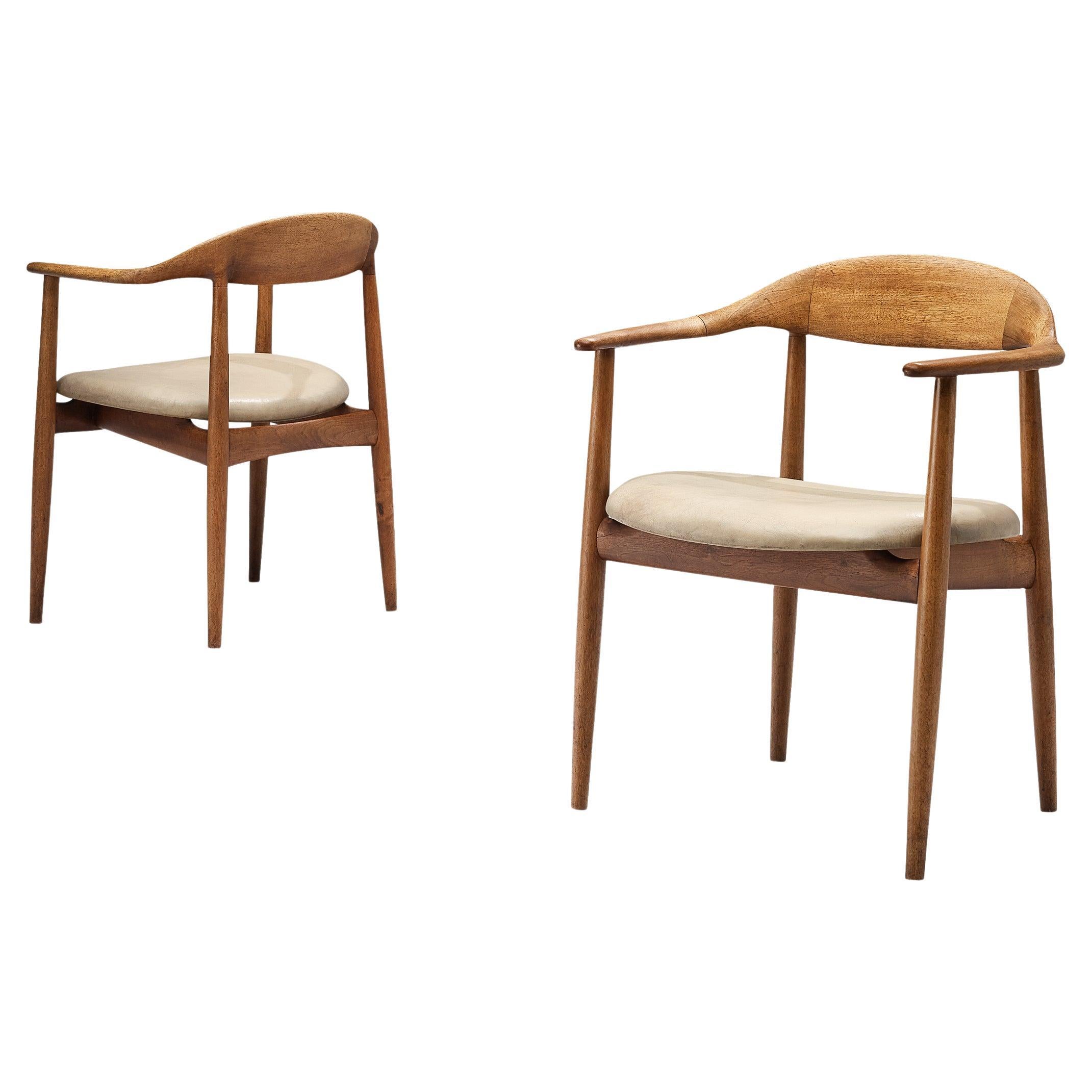 Kurt Østervig Pair of Armchairs in Teak and Beige Leather 