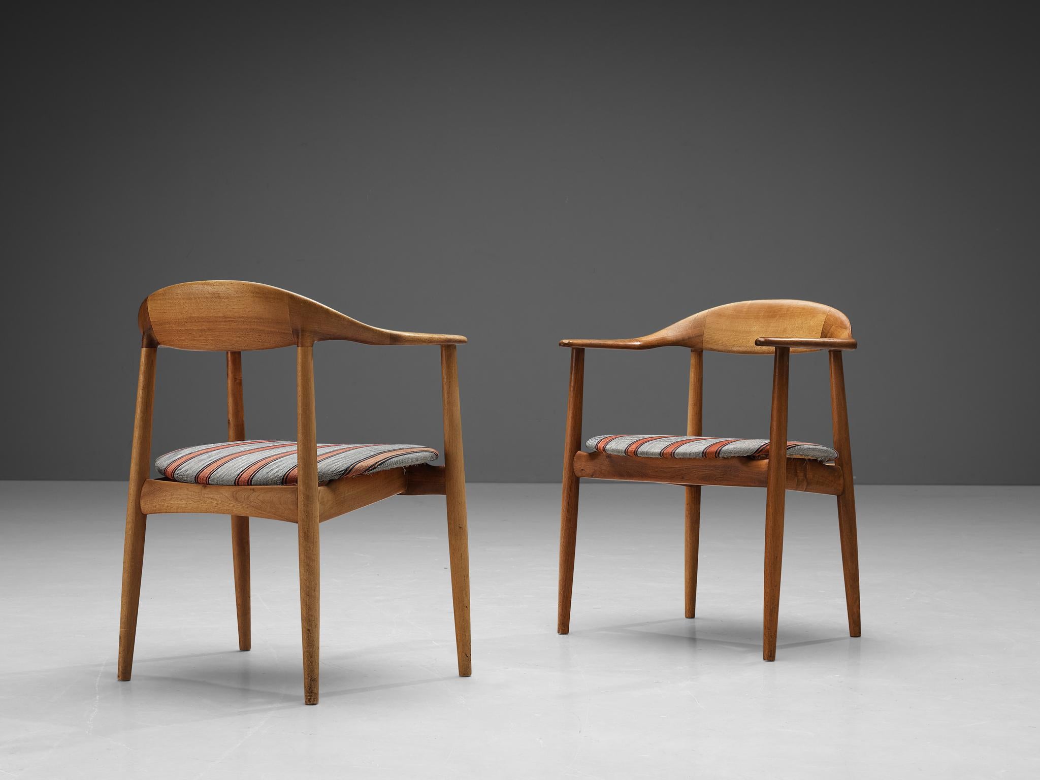 Scandinavian Modern Kurt Østervig Pair of Armchairs in Walnut and Striped Upholstery