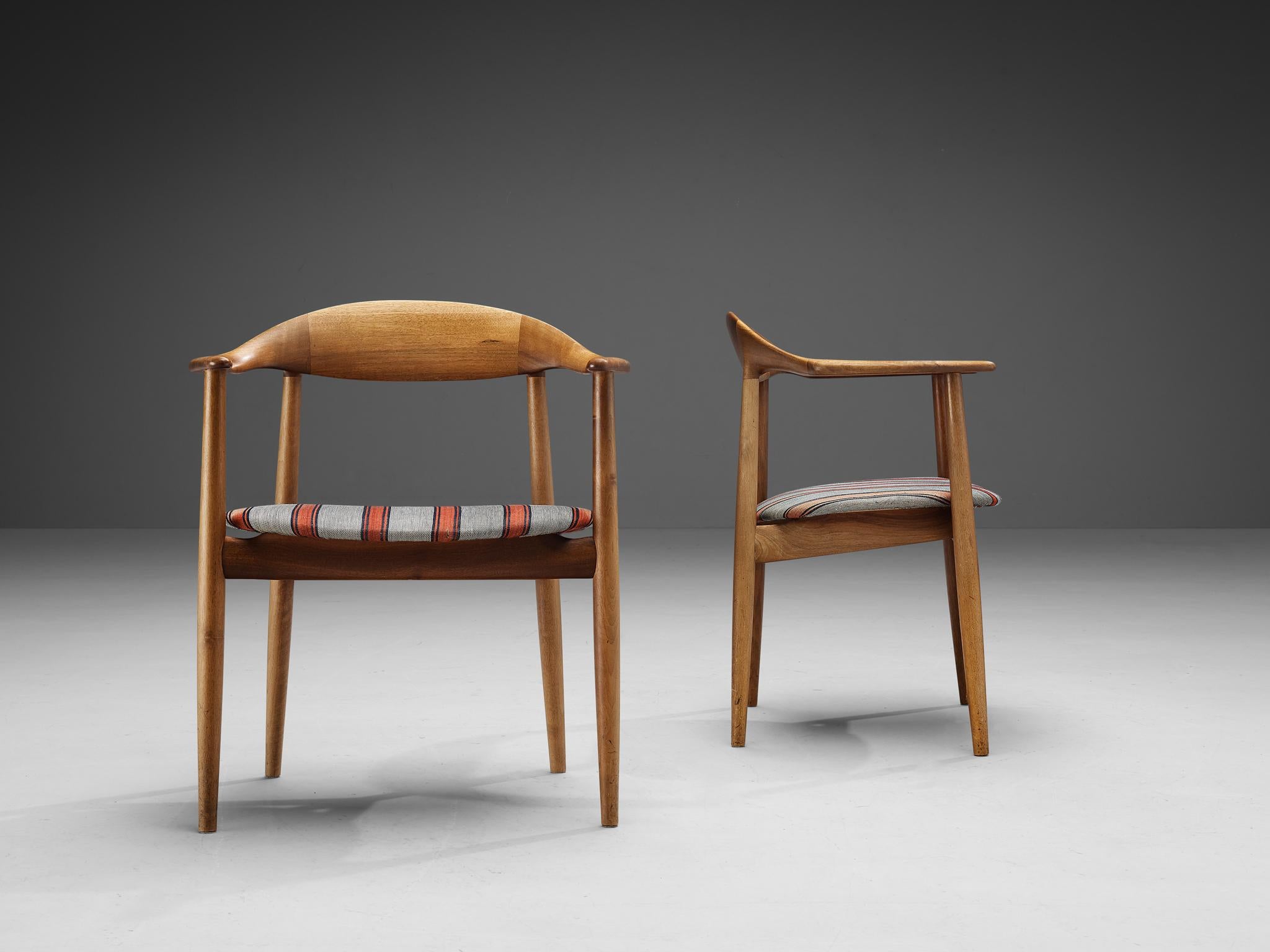 Danish Kurt Østervig Pair of Armchairs in Walnut and Striped Upholstery